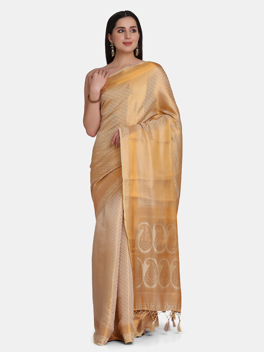 

BOMBAY SELECTIONS Gold-Coloured Woven Design Zari Pure Silk Banarasi Saree