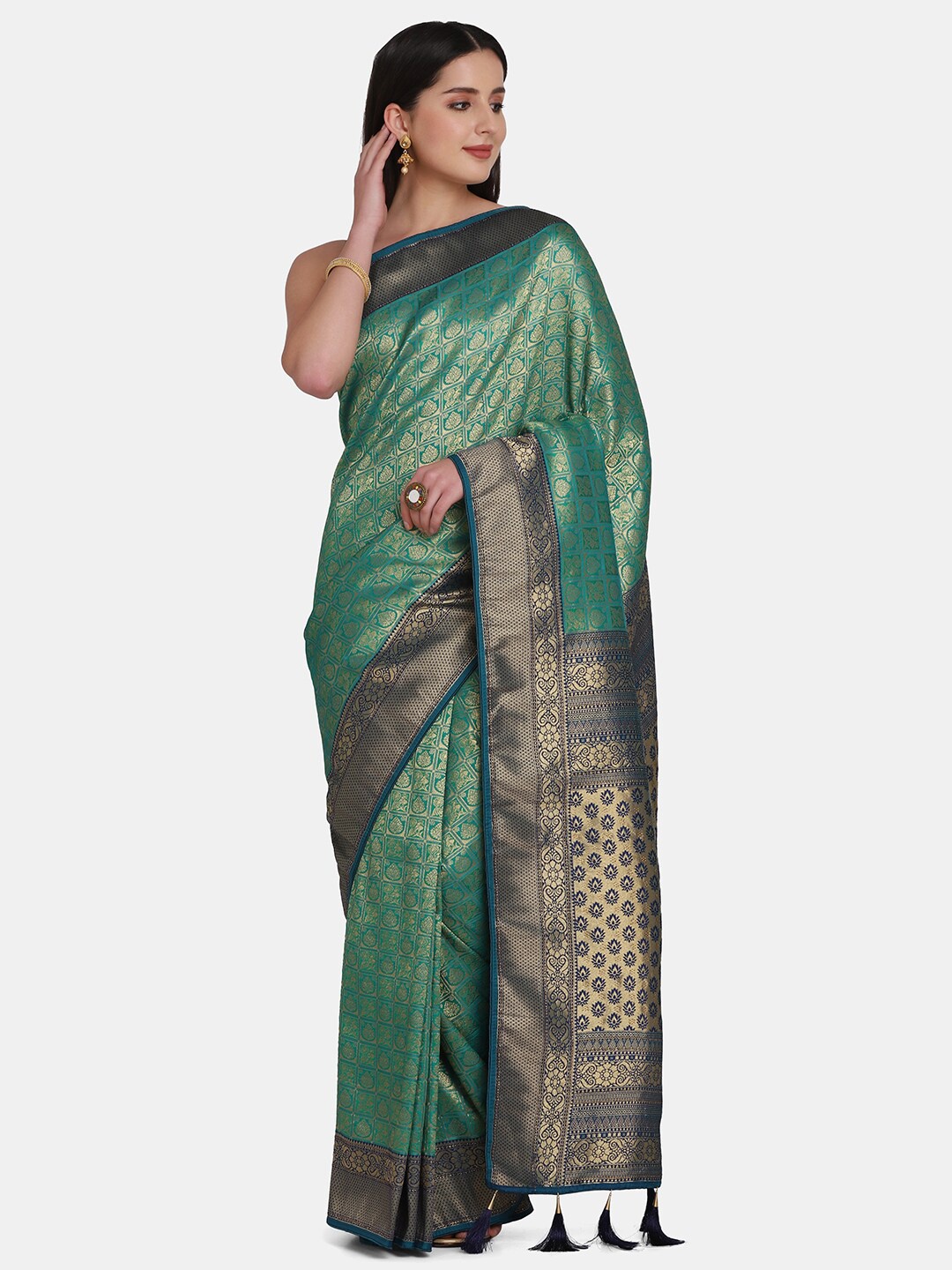 

BOMBAY SELECTIONS Women Woven Design Pure Silk Banarasi Saree, Green