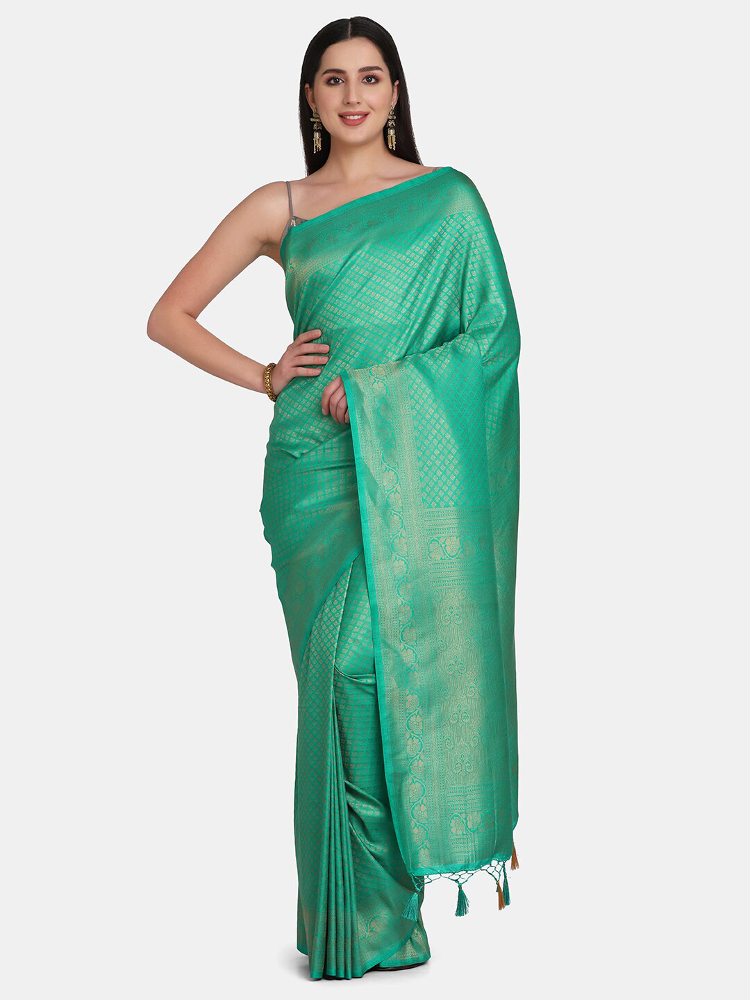 

BOMBAY SELECTIONS Women Green Woven Design Pure Silk Banarasi Saree