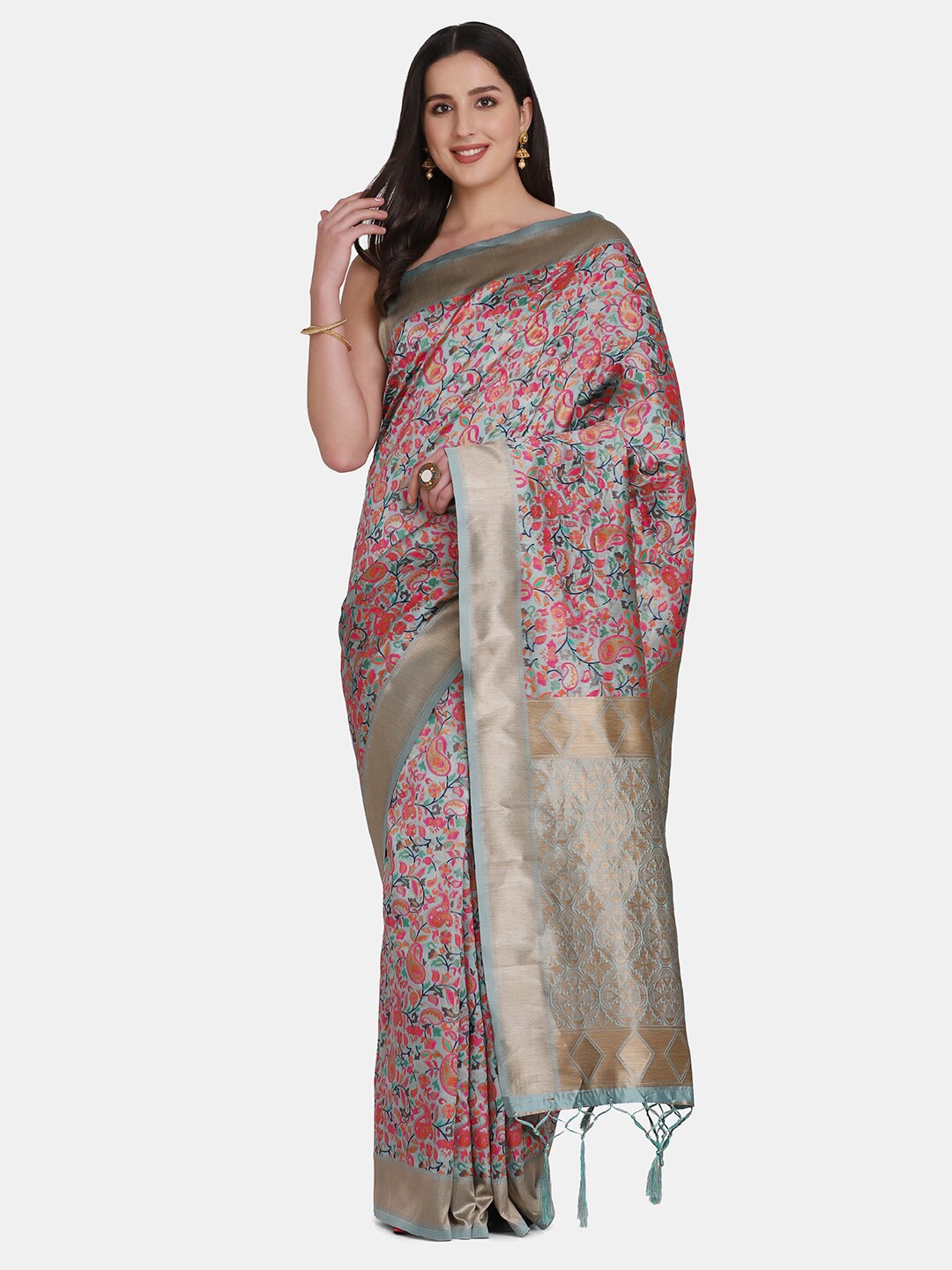 

BOMBAY SELECTIONS Women Grey Banarasi Saree