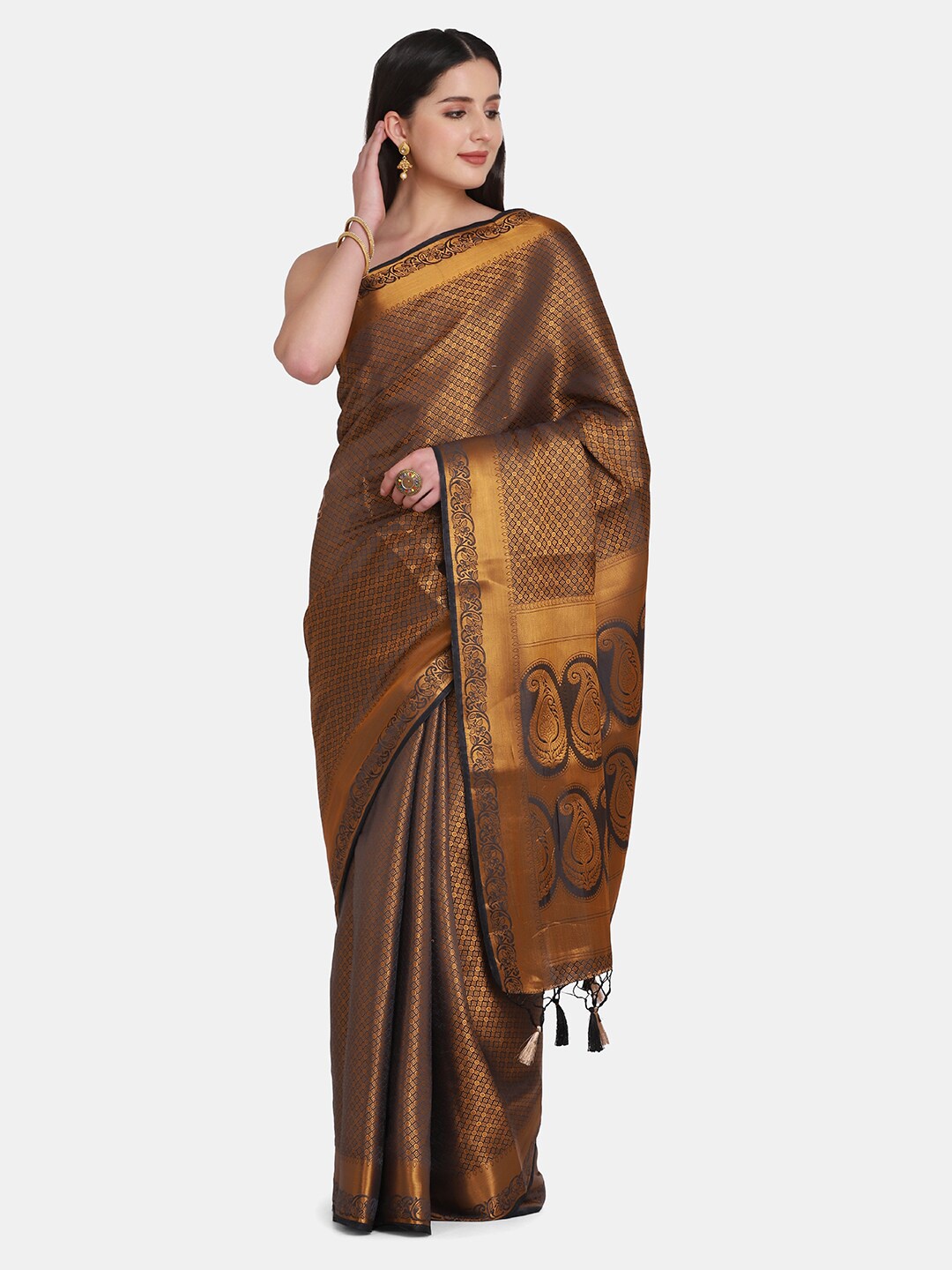 

BOMBAY SELECTIONS Black & Gold-Toned Ethnic Motifs Zari Pure Silk Banarasi Saree