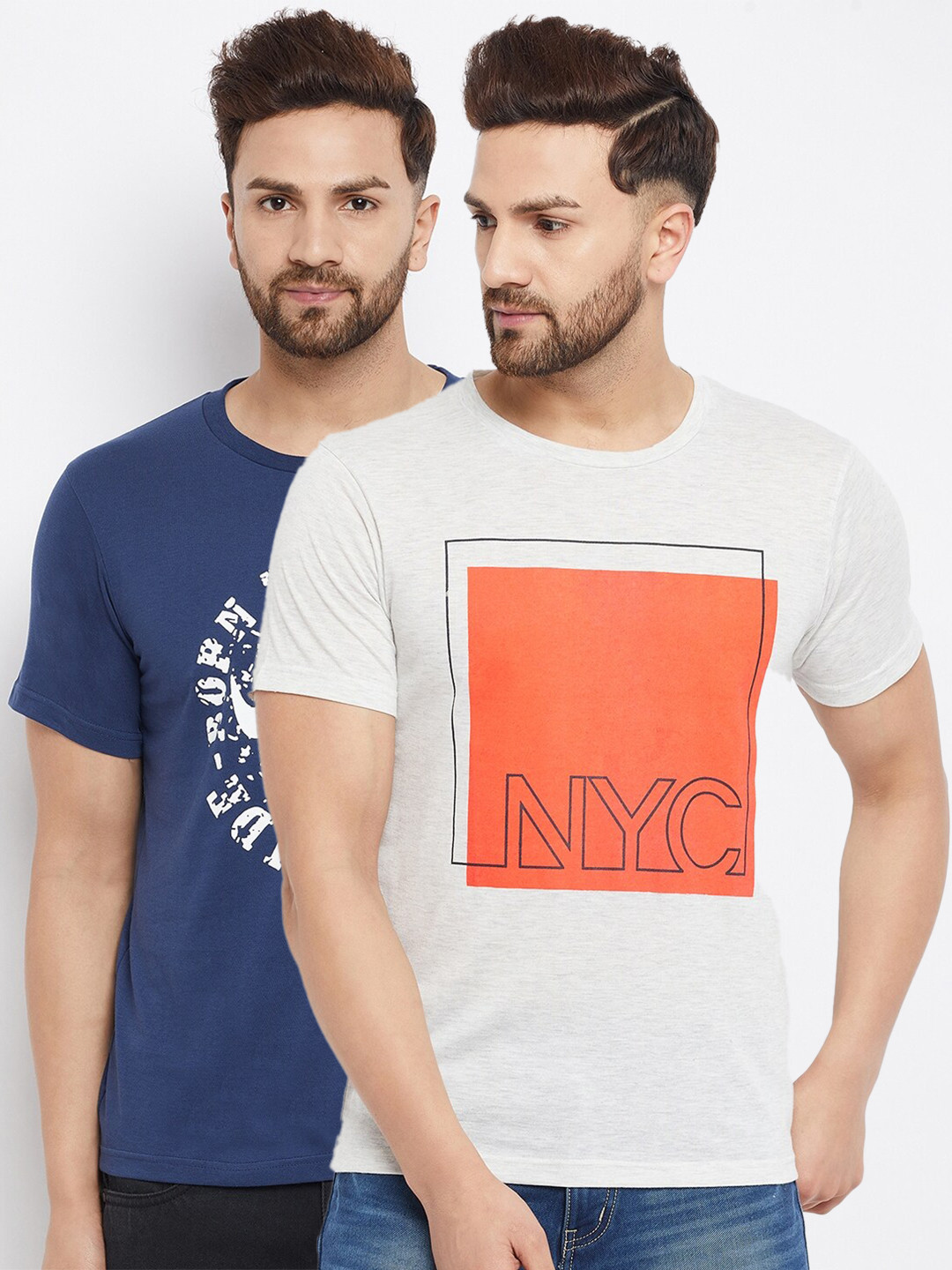 

THE MILLION CLUB Men Pack of 2 Typography Printed Cotton T-shirts, White