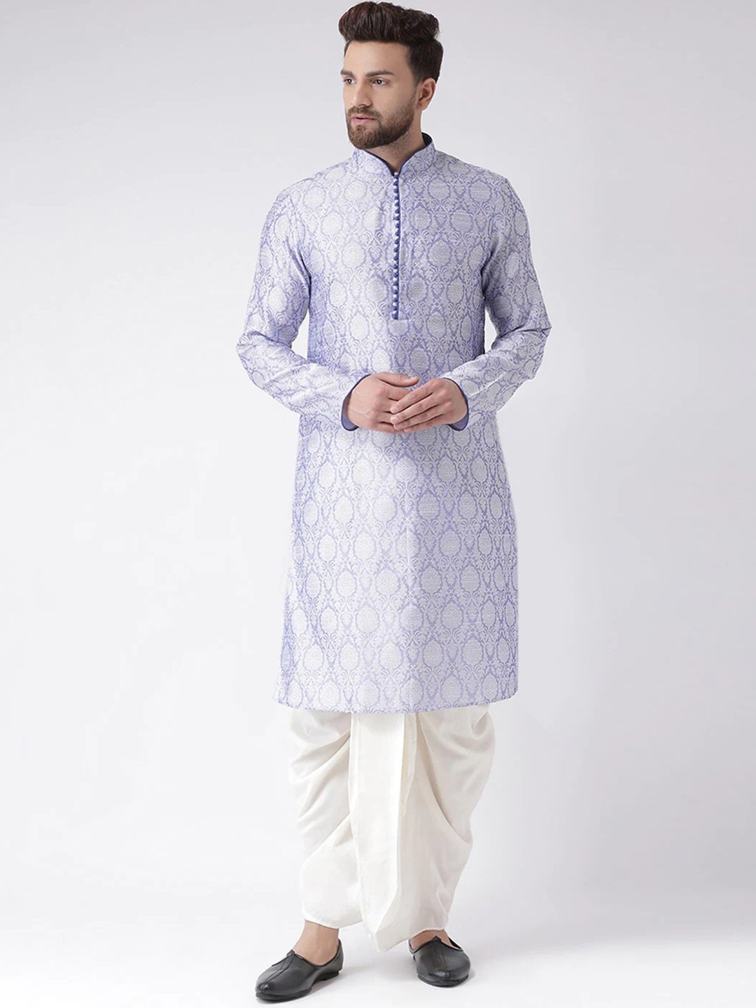 

Chitwan Mohan Men Lavender Angrakha Dupion Silk Kurta with Dhoti Pants