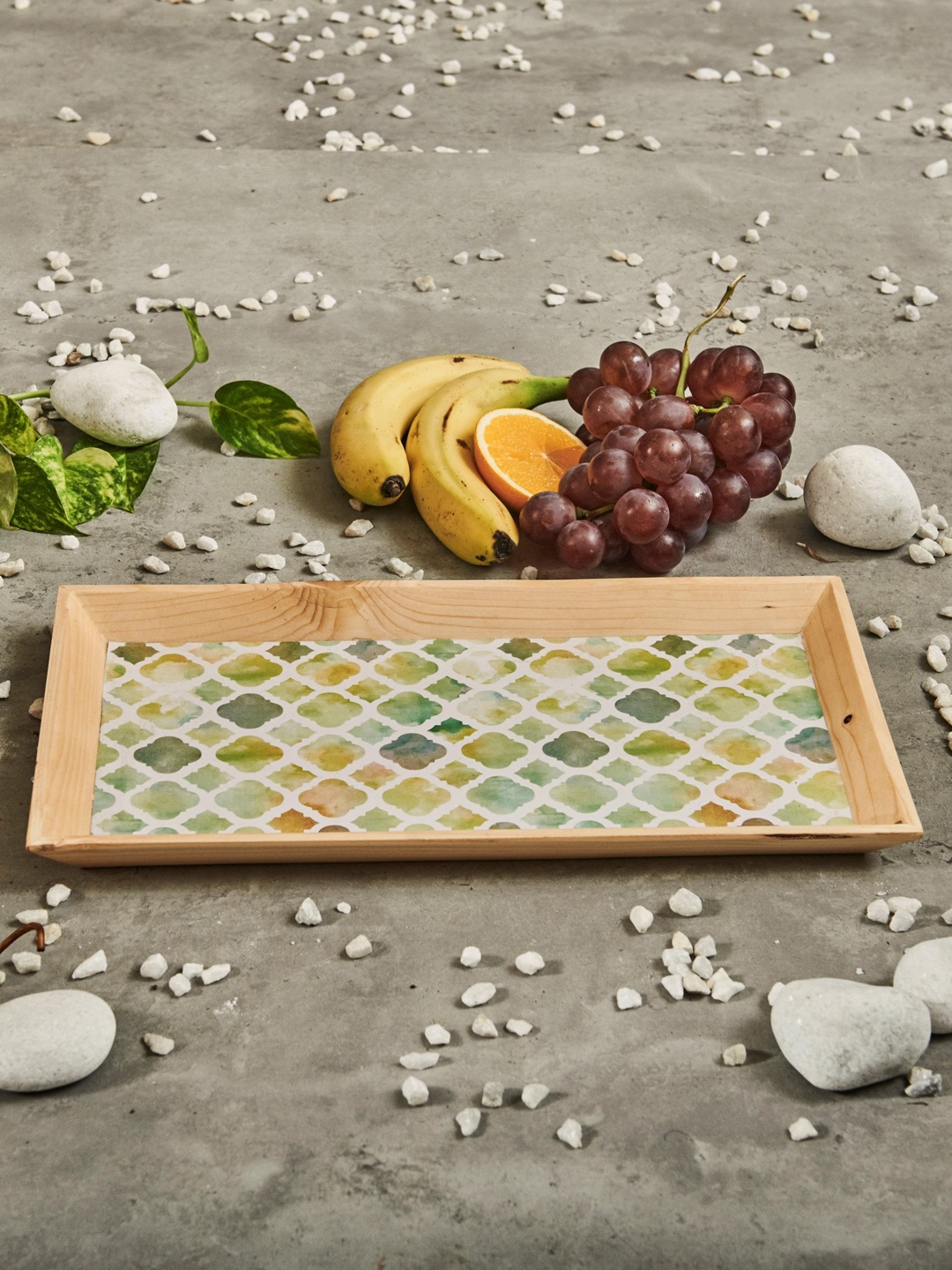 

A Tiny Mistake Beige & Green Geometric Printed Serving Tray