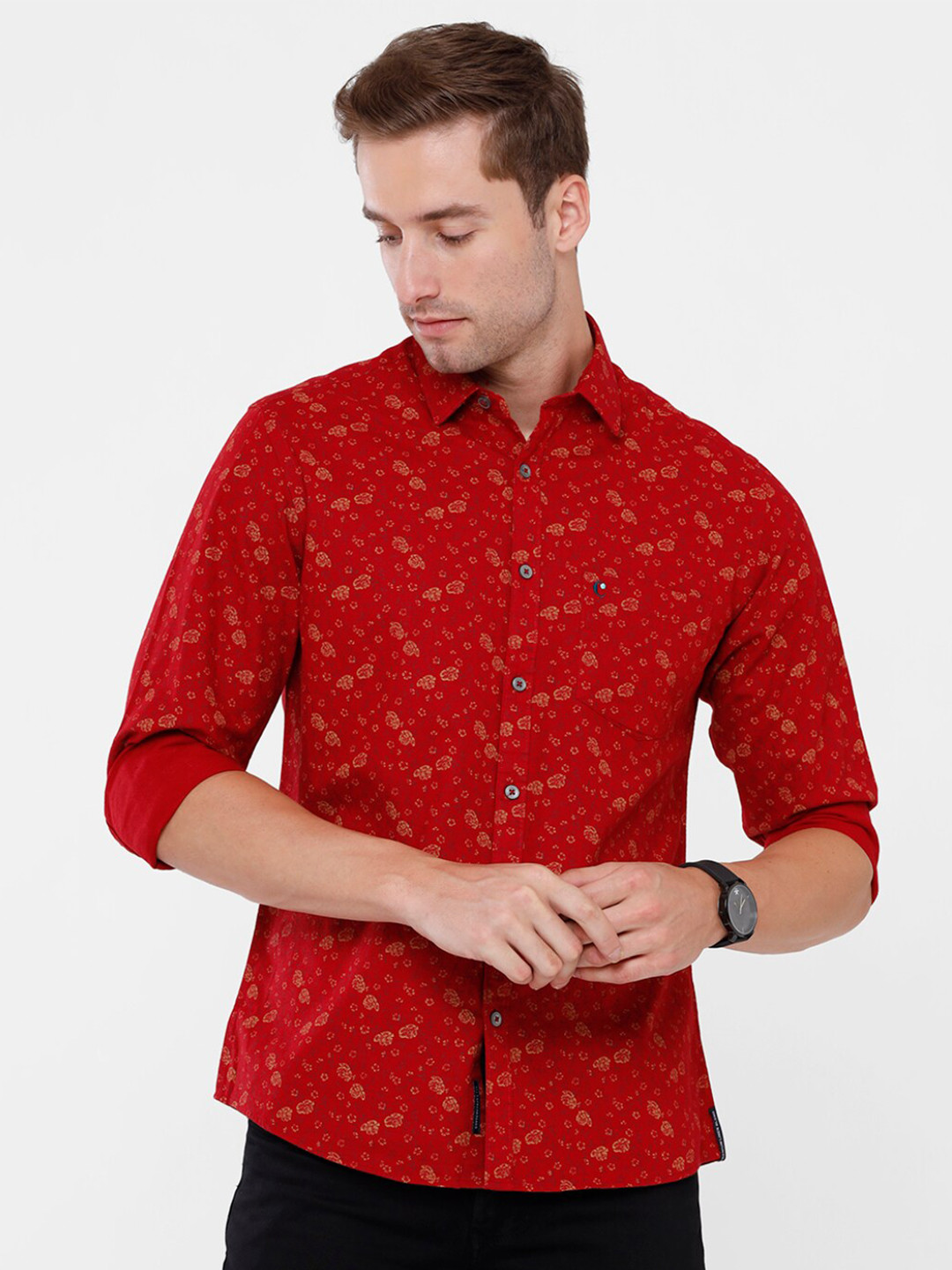 

CAVALLO by Linen Club Men Red Printed Regular Fit Linen Cotton Casual Shirt