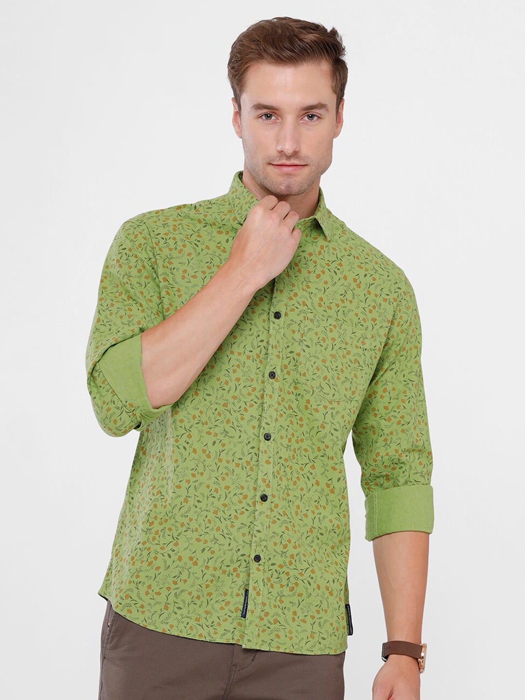 

CAVALLO by Linen Club Men Green Floral Printed Linen Cotton Casual Shirt