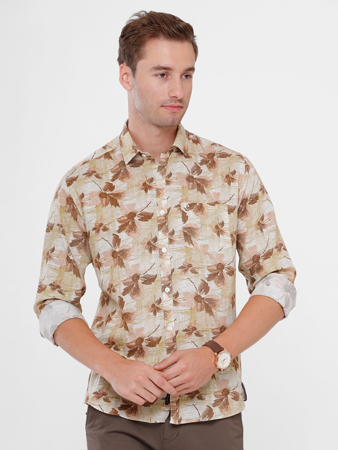 

CAVALLO by Linen Club Men Brown Floral Printed Casual Shirt
