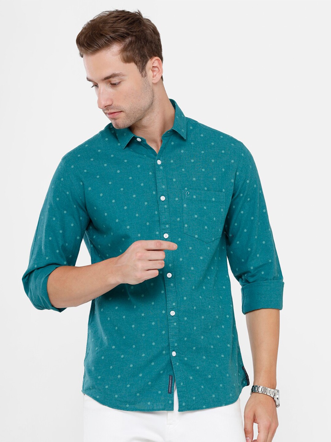 

CAVALLO by Linen Club Men Green Printed Regular Fit Cotton Linen Cotton Casual Shirt