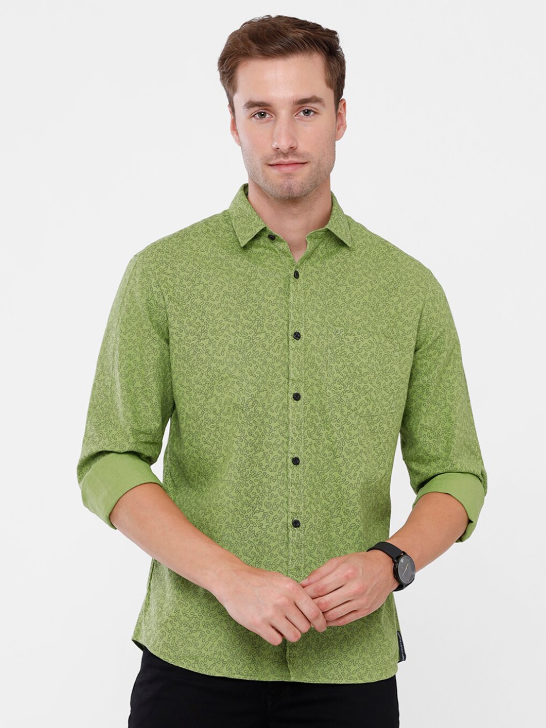 

CAVALLO by Linen Club Green Floral Printed Linen Cotton Casual Shirt