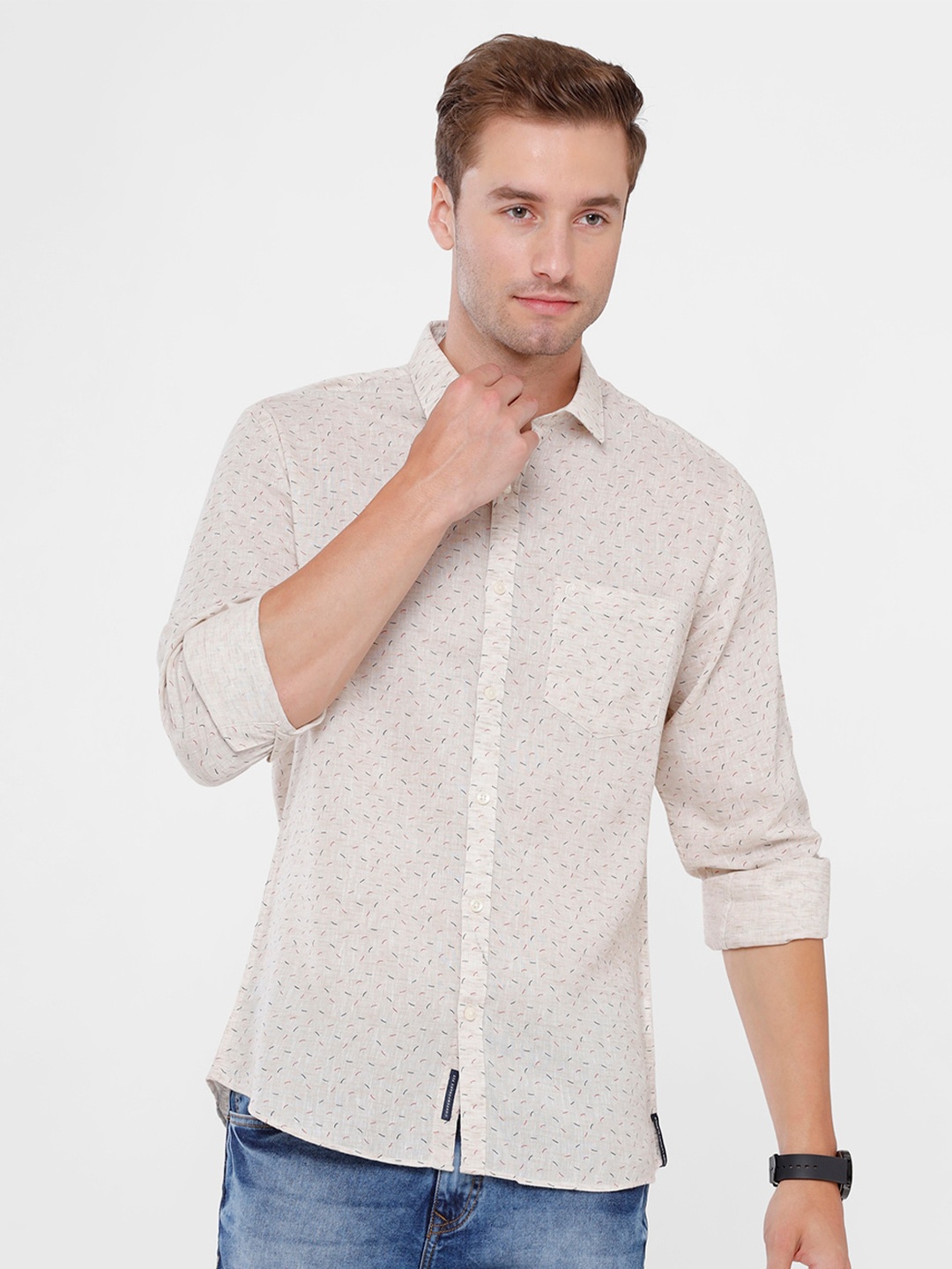 

CAVALLO by Linen Club Men Beige Regular Fit Printed Casual Shirt