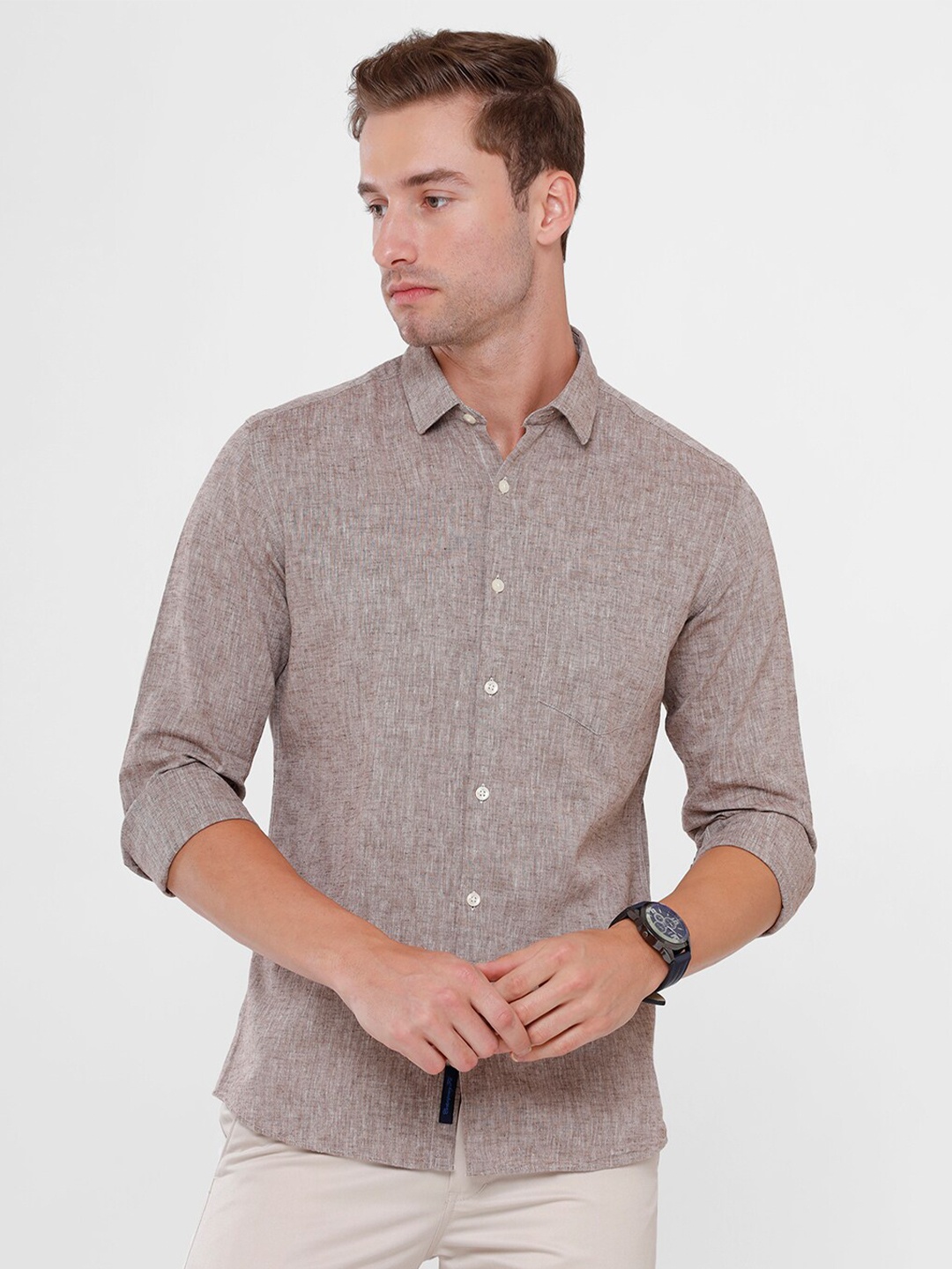 

CAVALLO by Linen Club Men Grey Linen Cotton Casual Shirt