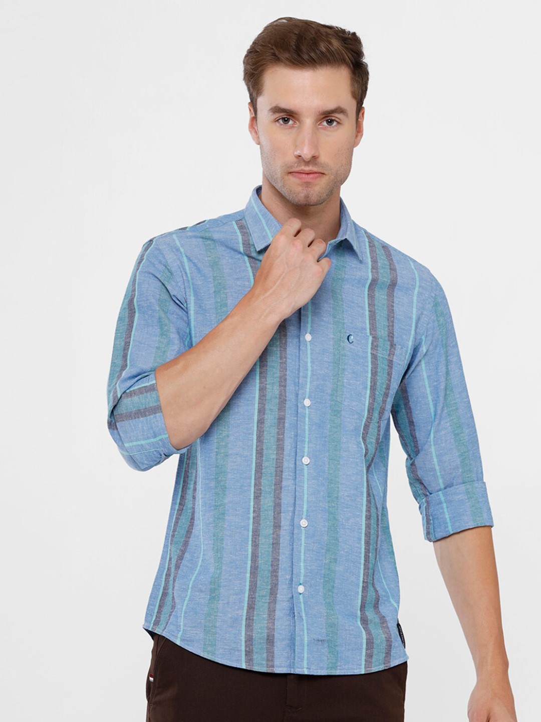 

CAVALLO by Linen Club Men Blue Striped Linen Cotton Casual Shirt