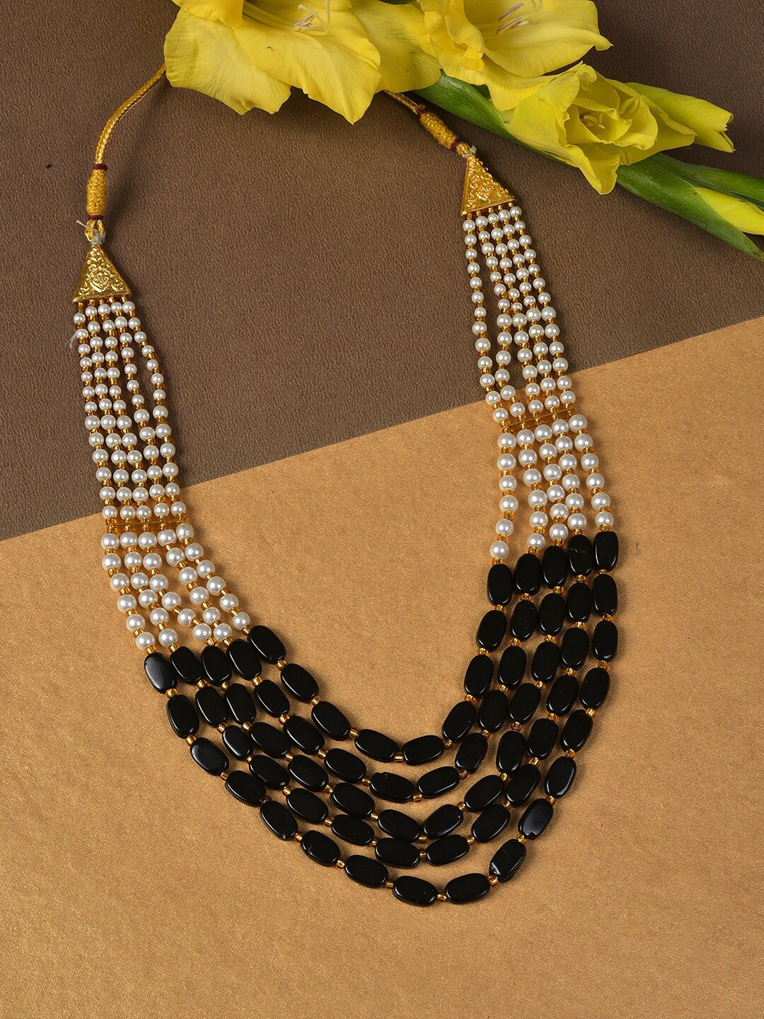 

SOHI Women Black Beaded Layered Necklace, Gold