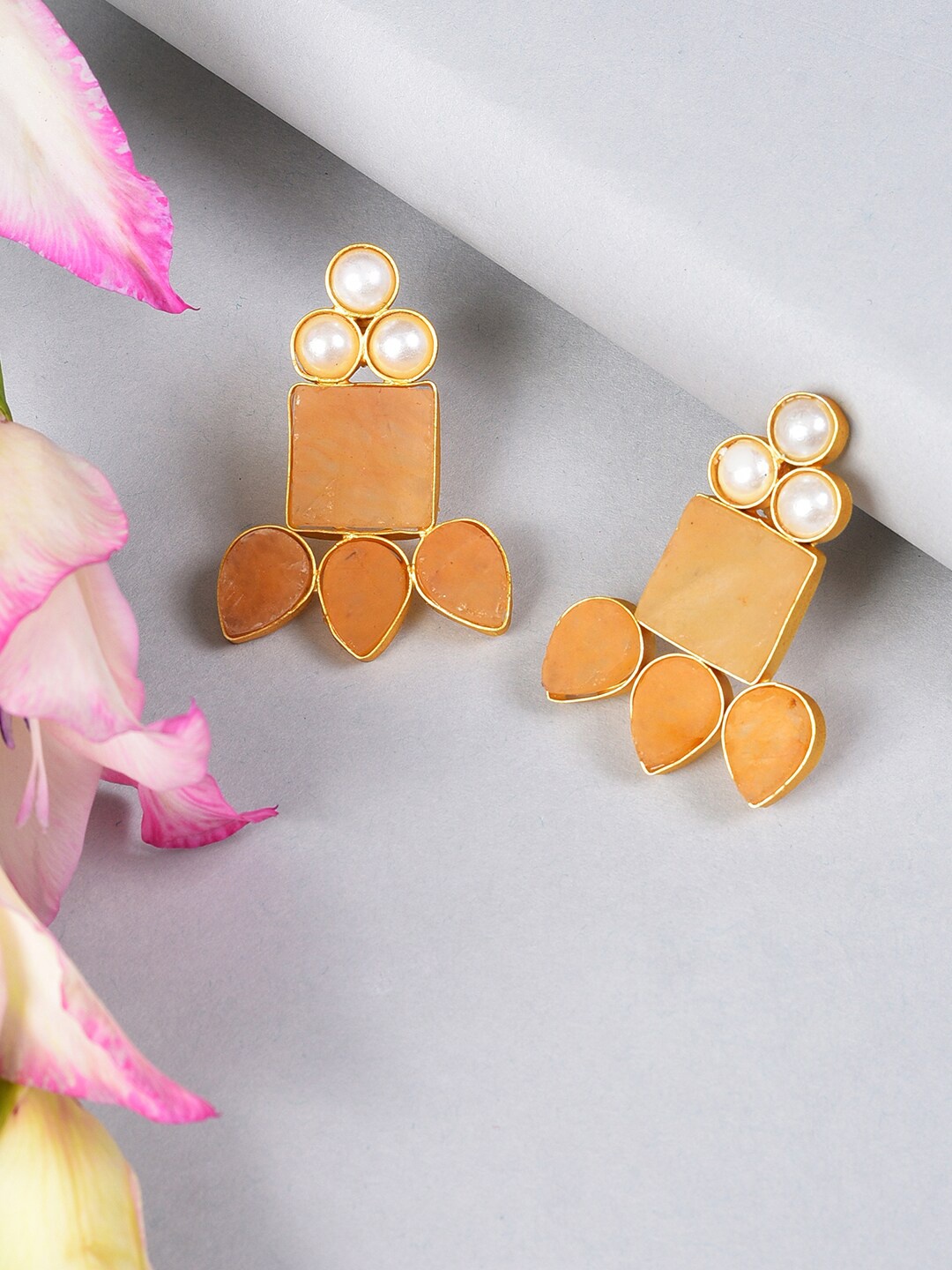 

SOHI Orange Contemporary Studs Earrings