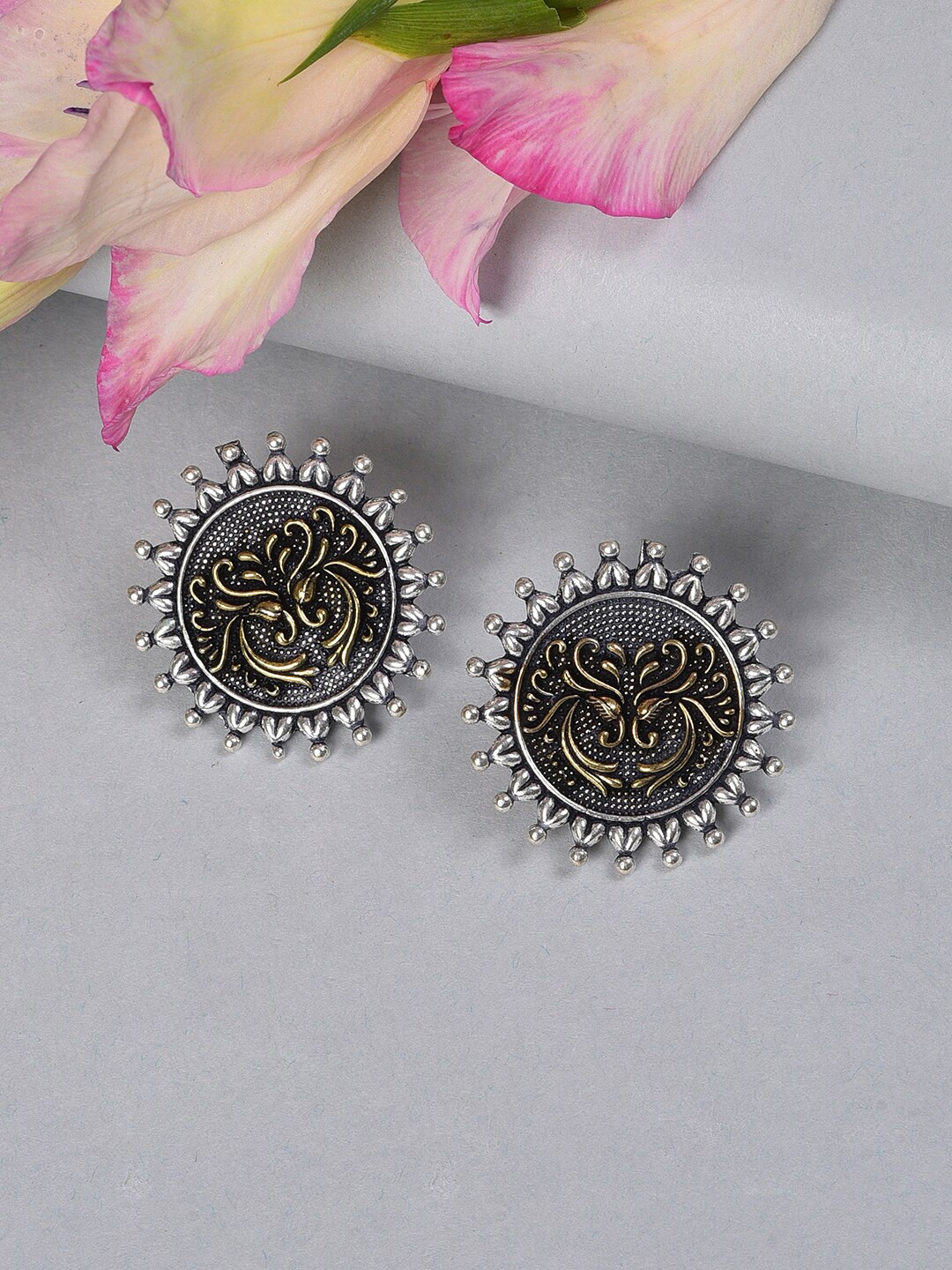 

SOHI Silver-Plated Contemporary Oxidized Studs Earrings