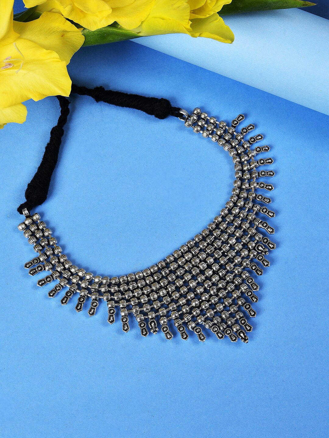 

SOHI Silver-Toned Brass Silver-Plated Oxidised Necklace