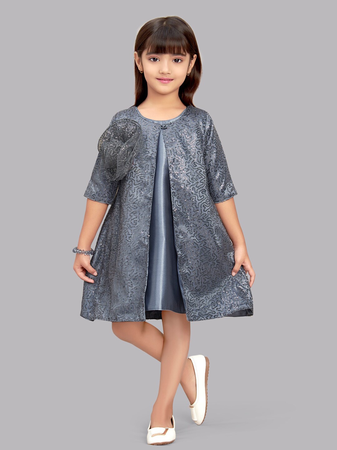

Pink Chick Grey Embellished A-Line Dress