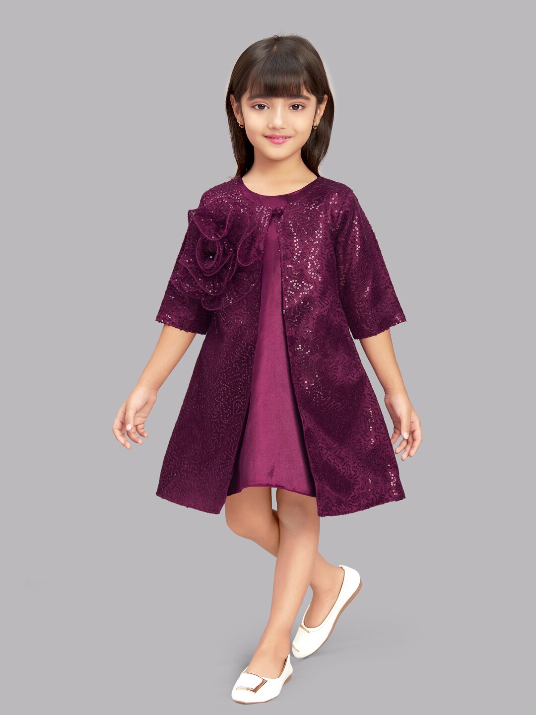 

Pink Chick Girls Burgundy Embellished A-Line Dress