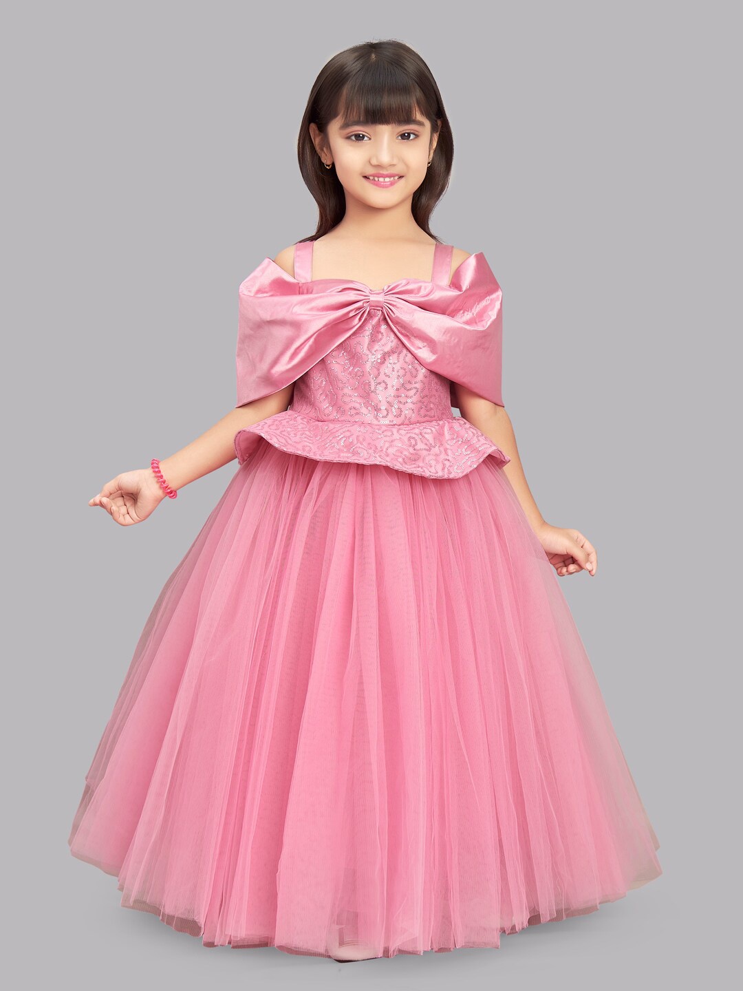 

Pink Chick Girls Pink Embellished Shoulder Straps Maxi Dress