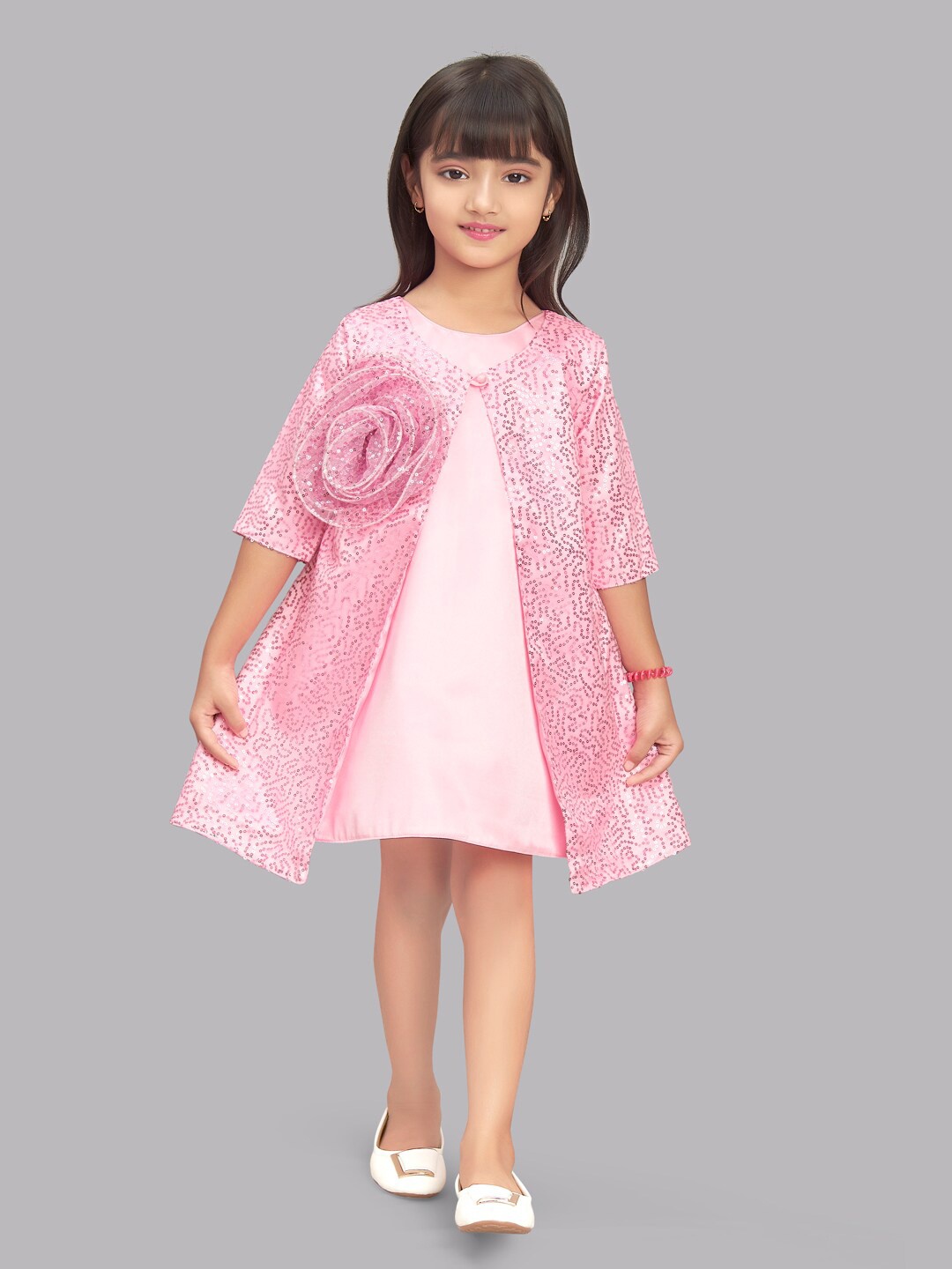 

Pink Chick Girls Pink Sequined A-Line Dress