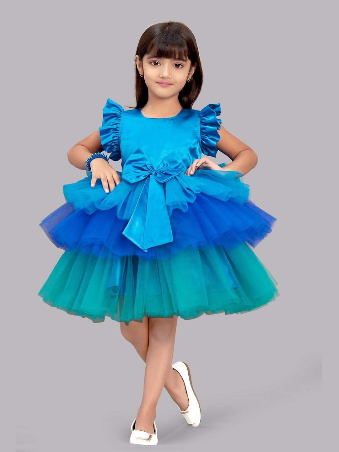 

Pink Chick Blue & Teal Green Satin Fit & Flare Dress