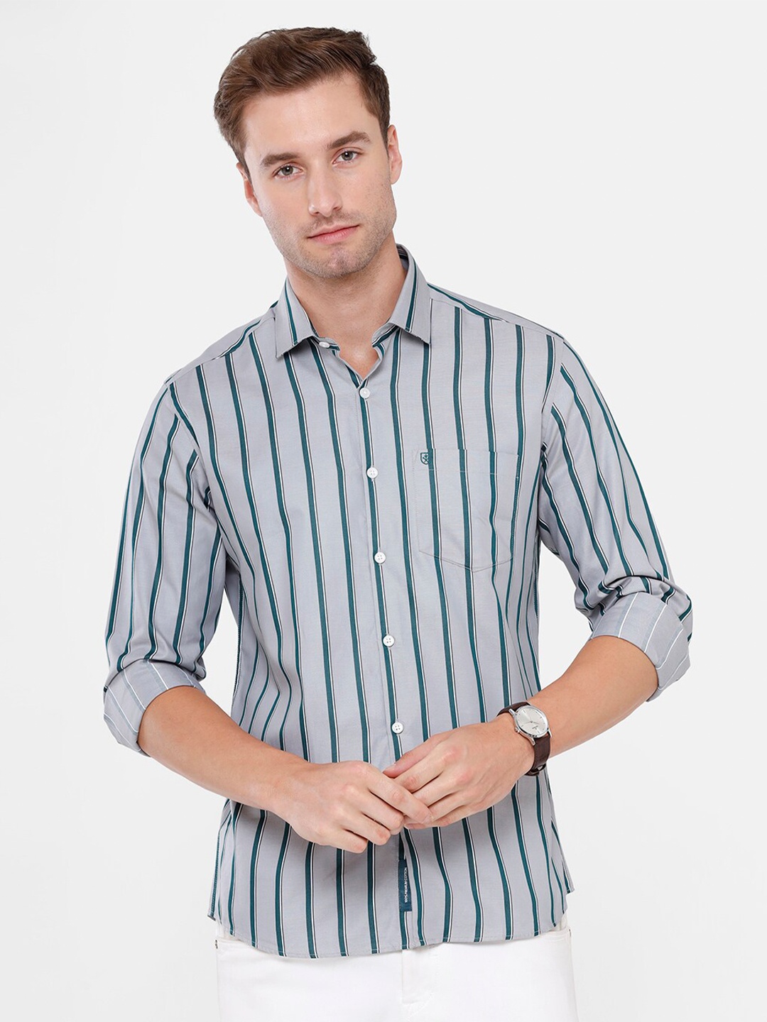 

Linen Club Men Green Striped Pure Cotton Casual Shirt