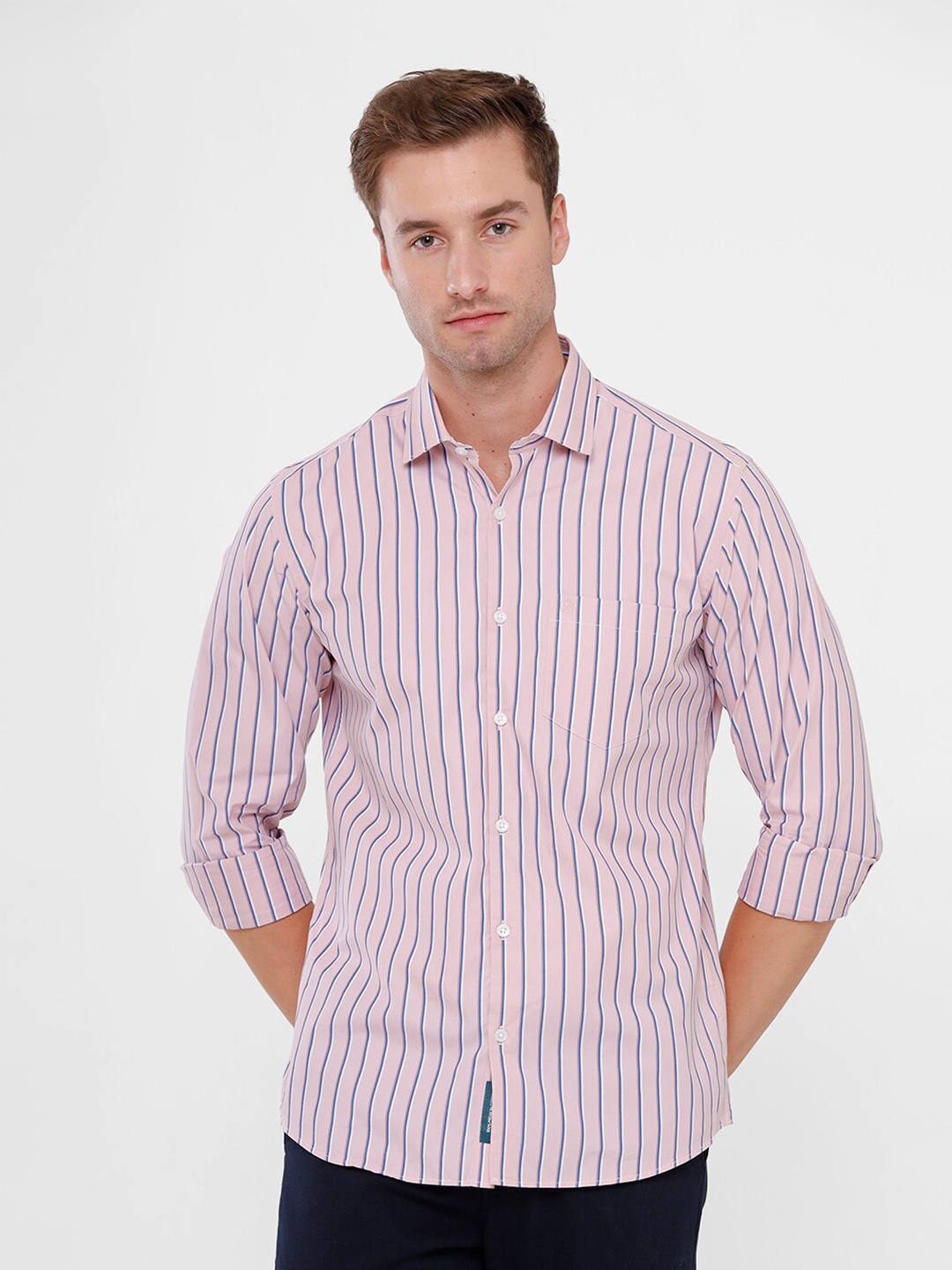 

Linen Club Men Pink Striped Pure Cotton Casual Shirt