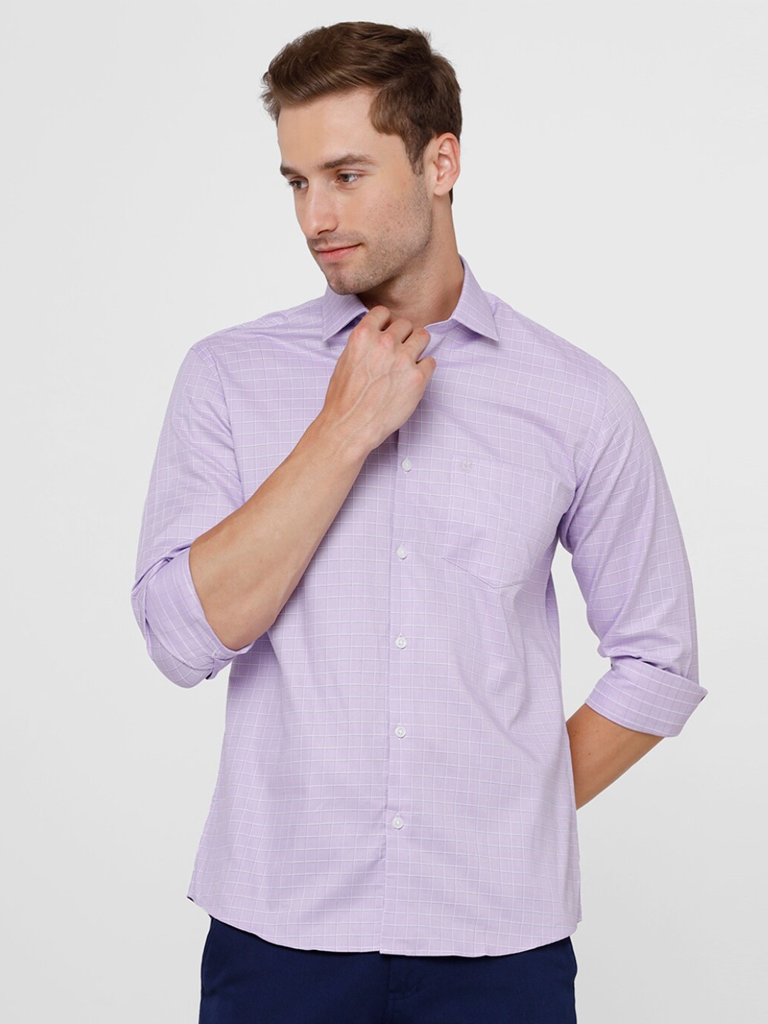 

Linen Club Men Purple Micro Checks Checked Pure Cotton Casual Shirt