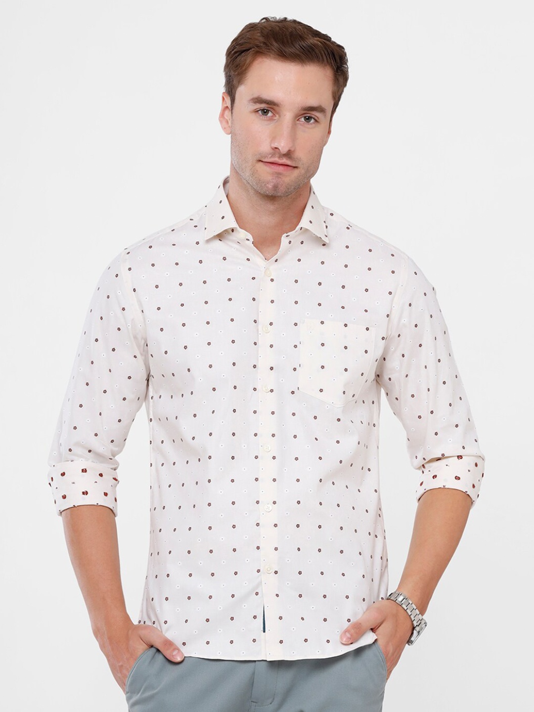 

Linen Club Men Brown Floral Printed Pure Cotton Casual Shirt