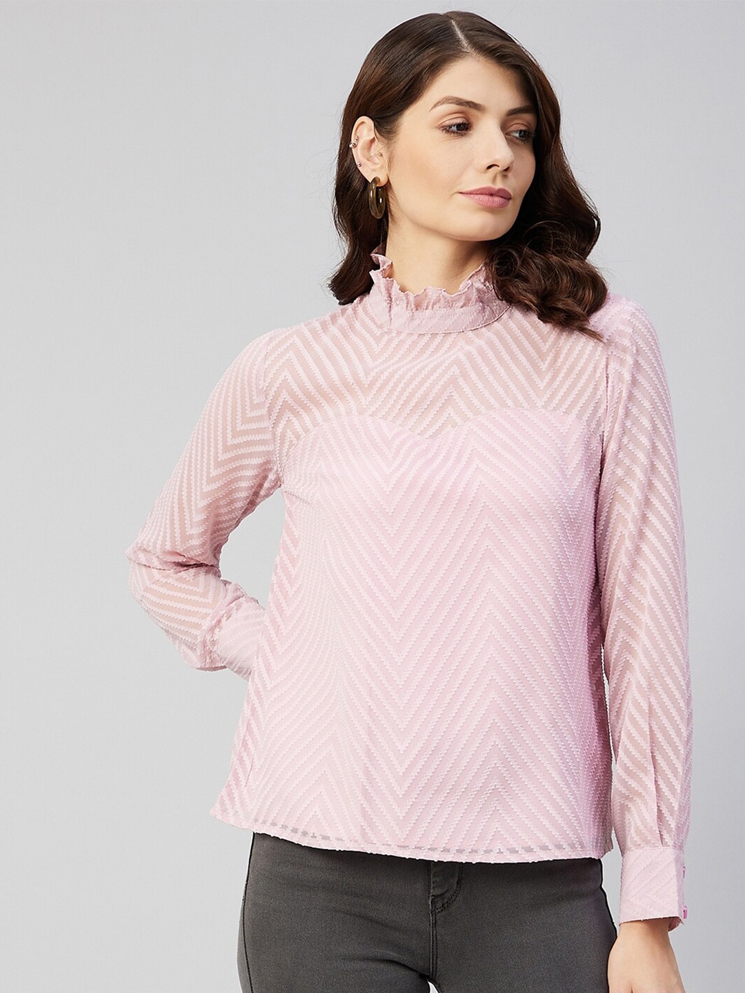 

Carlton London Women Pink Georgette Shirt Style Top