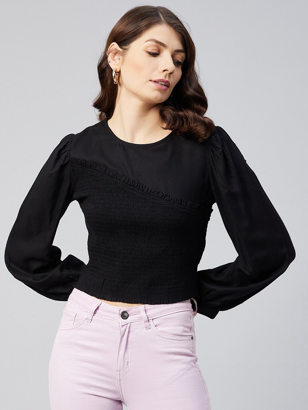 

Carlton London Women Black Smoked Top