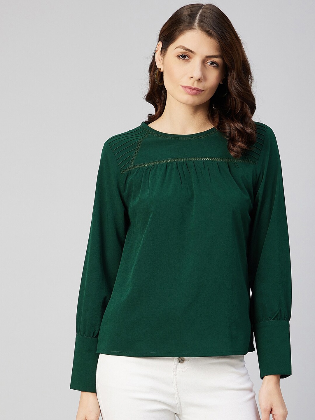 

Carlton London Green Solid Crepe Top