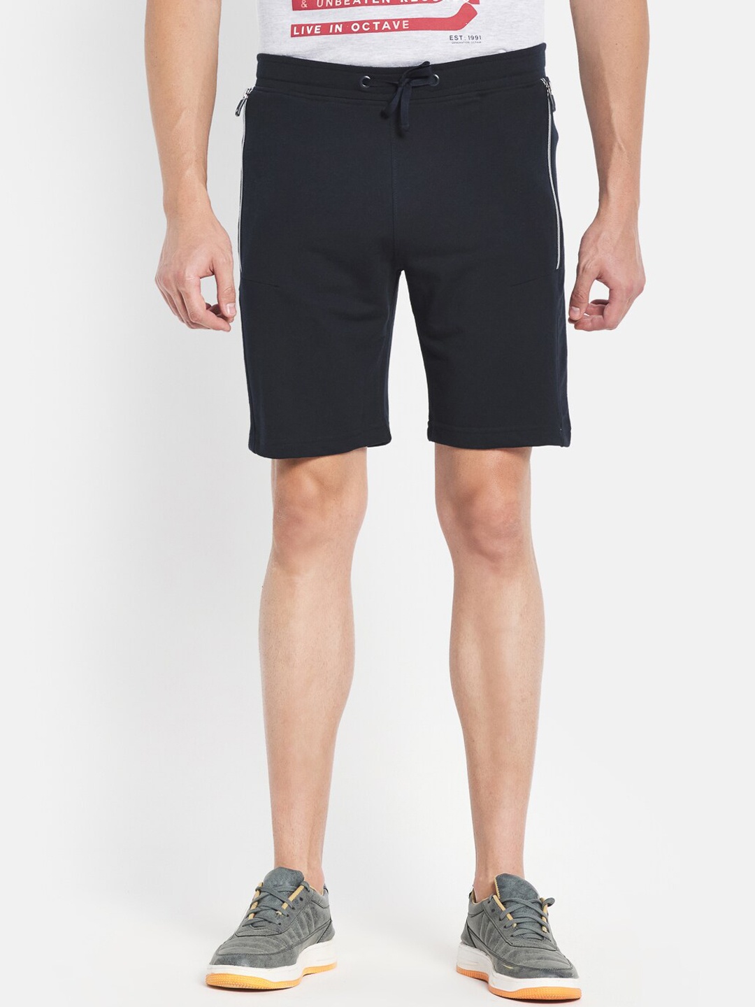

Octave Men Navy Blue Solid Cotton Shorts