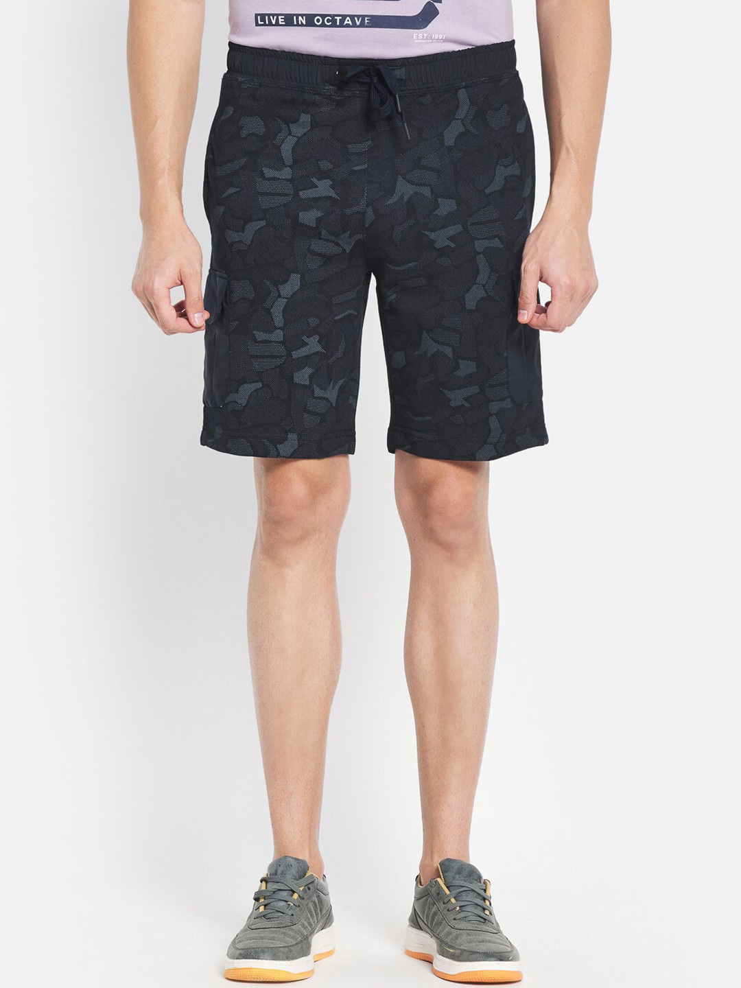 

Octave Men Navy Blue Abstract Printed Mid-Rise Shorts