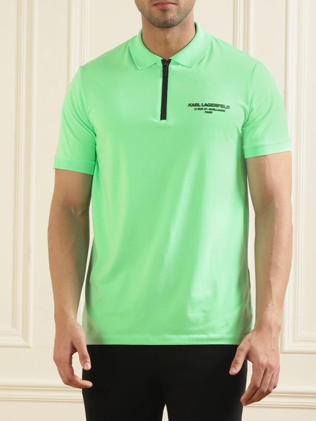 

LAGERFELD Men Green Polo Collar T-shirt