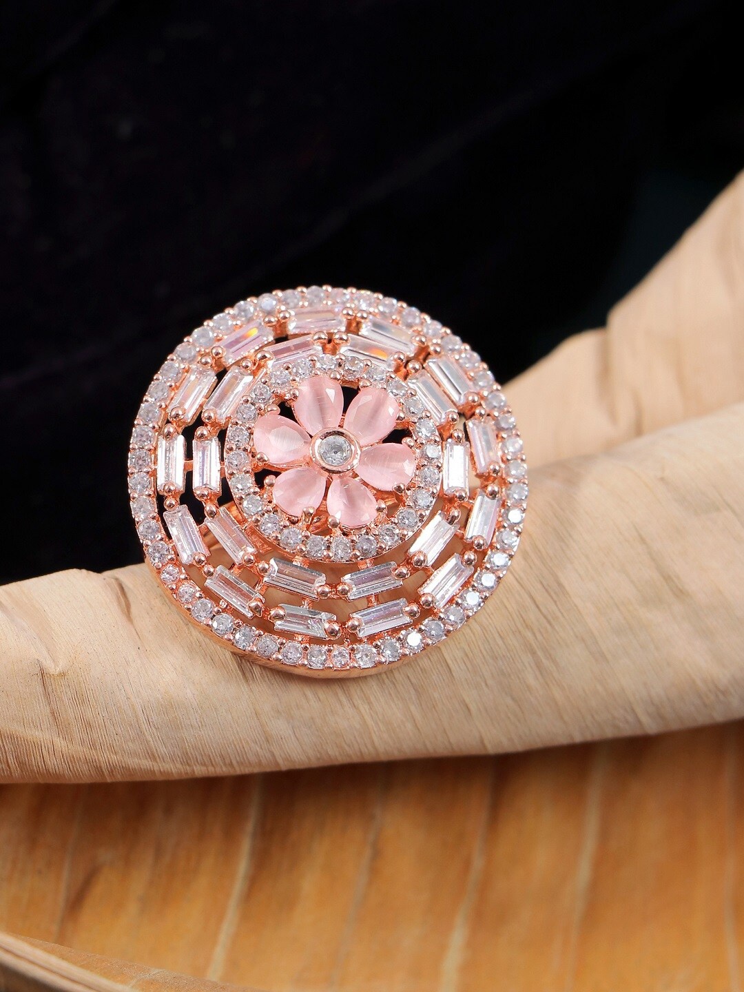 

Crunchy Fashion Gold-Plated & Pink AD-Studded Finger Ring