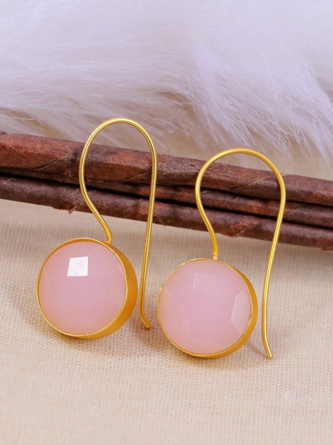 

Crunchy Fashion Gold-Plated Pink Contemporary Stone Studded Drop Earrings