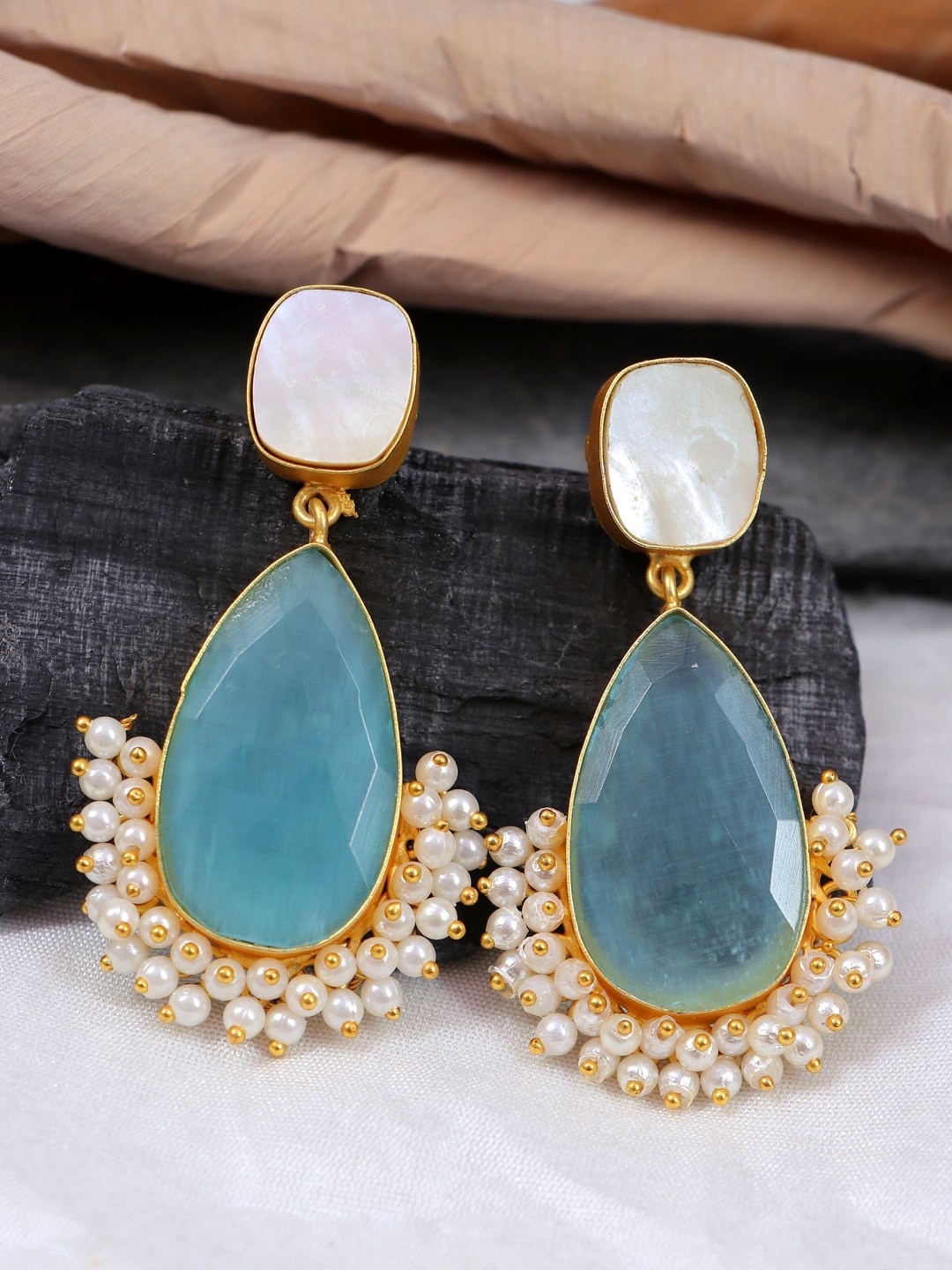 

Crunchy Fashion Blue & Gold-Plated Contemporary Drop Earrings