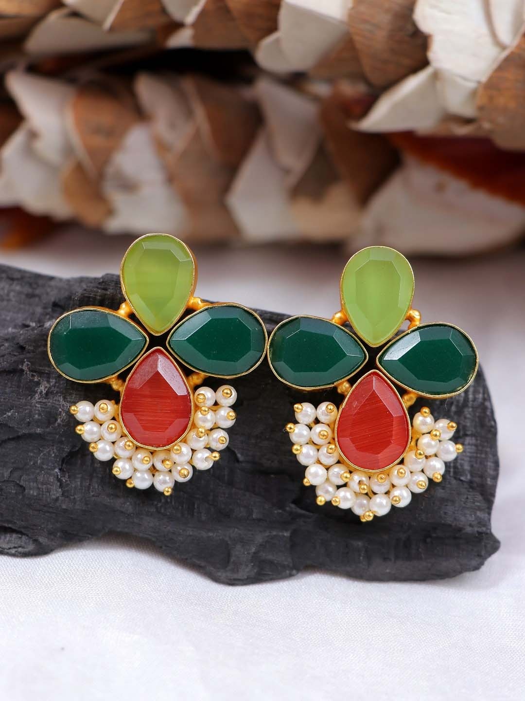 

Crunchy Fashion Gold Plated Beaded Contemporary Drop Earrings