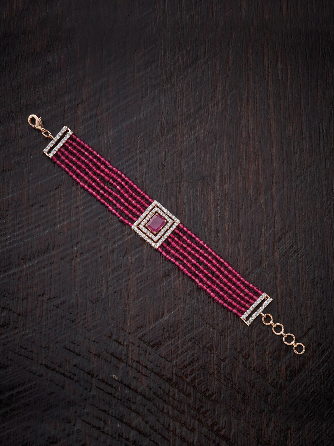

Kushal's Fashion Jewellery Women Rose Gold & Red Cubic Zirconia Rose Gold-Plated Multistrand Bracelet