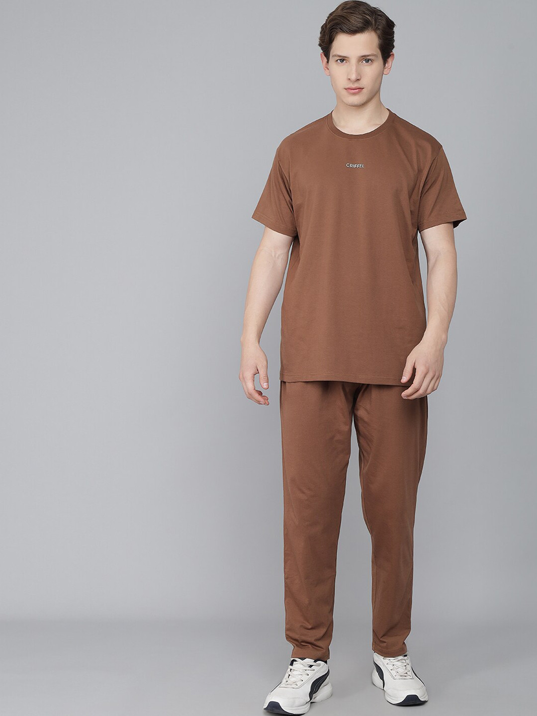 

GRIFFEL Men Coffee Brown Cotton T-shirt with Pyjamas