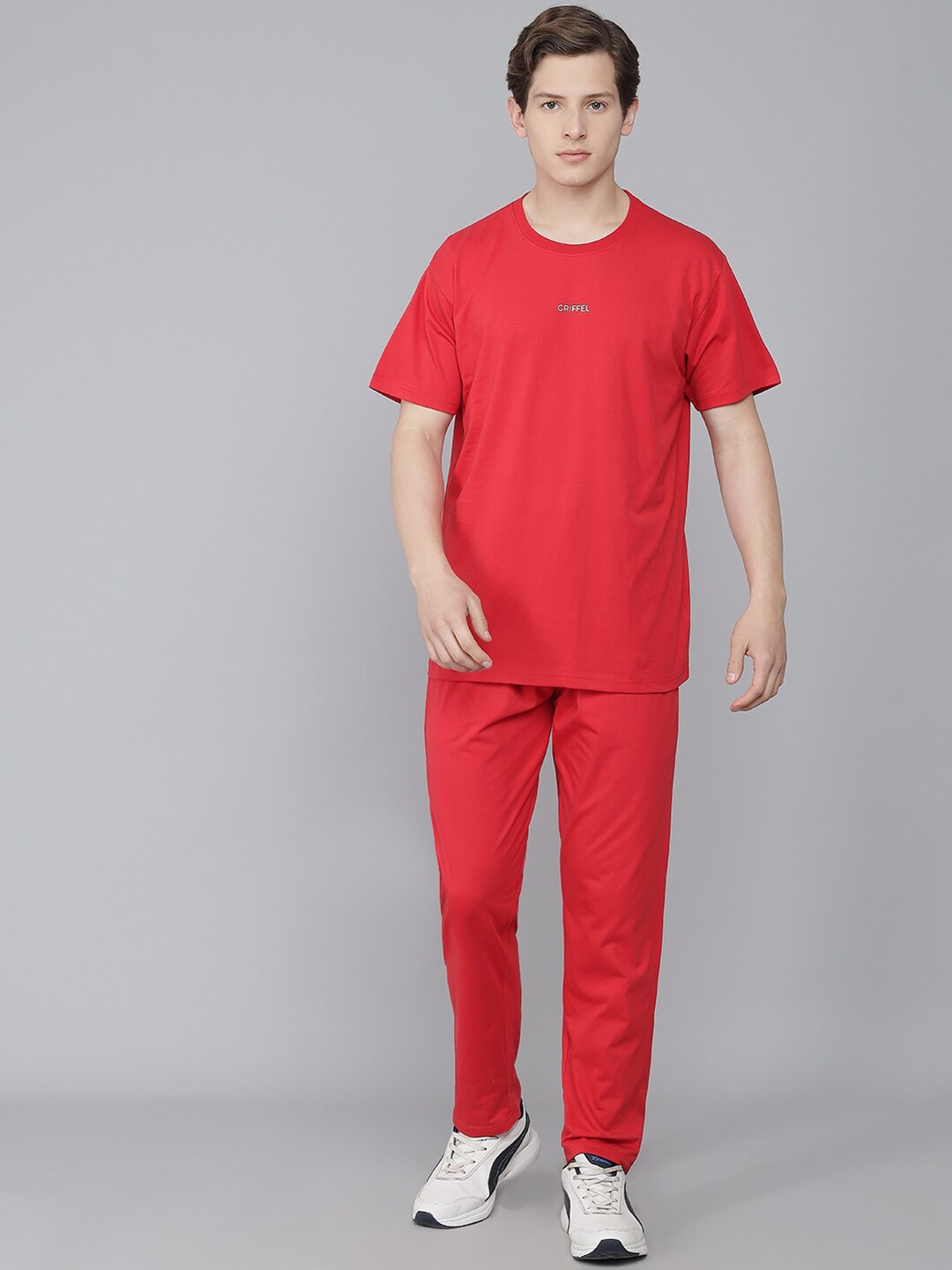 

GRIFFEL Men Red Cotton T-shirt with Pyjamas