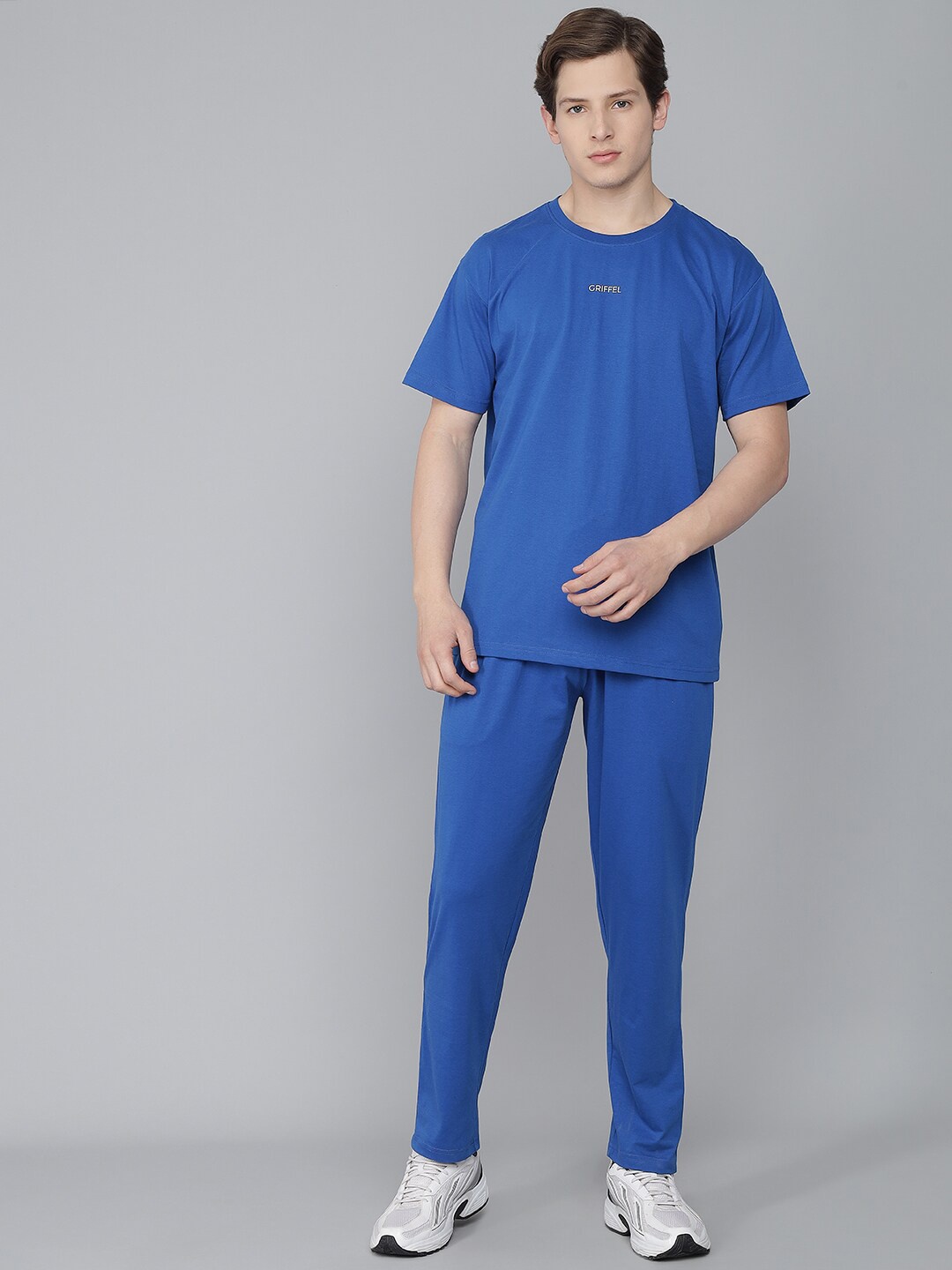 

GRIFFEL Men Blue Pure Cotton T-shirt with Pyjamas