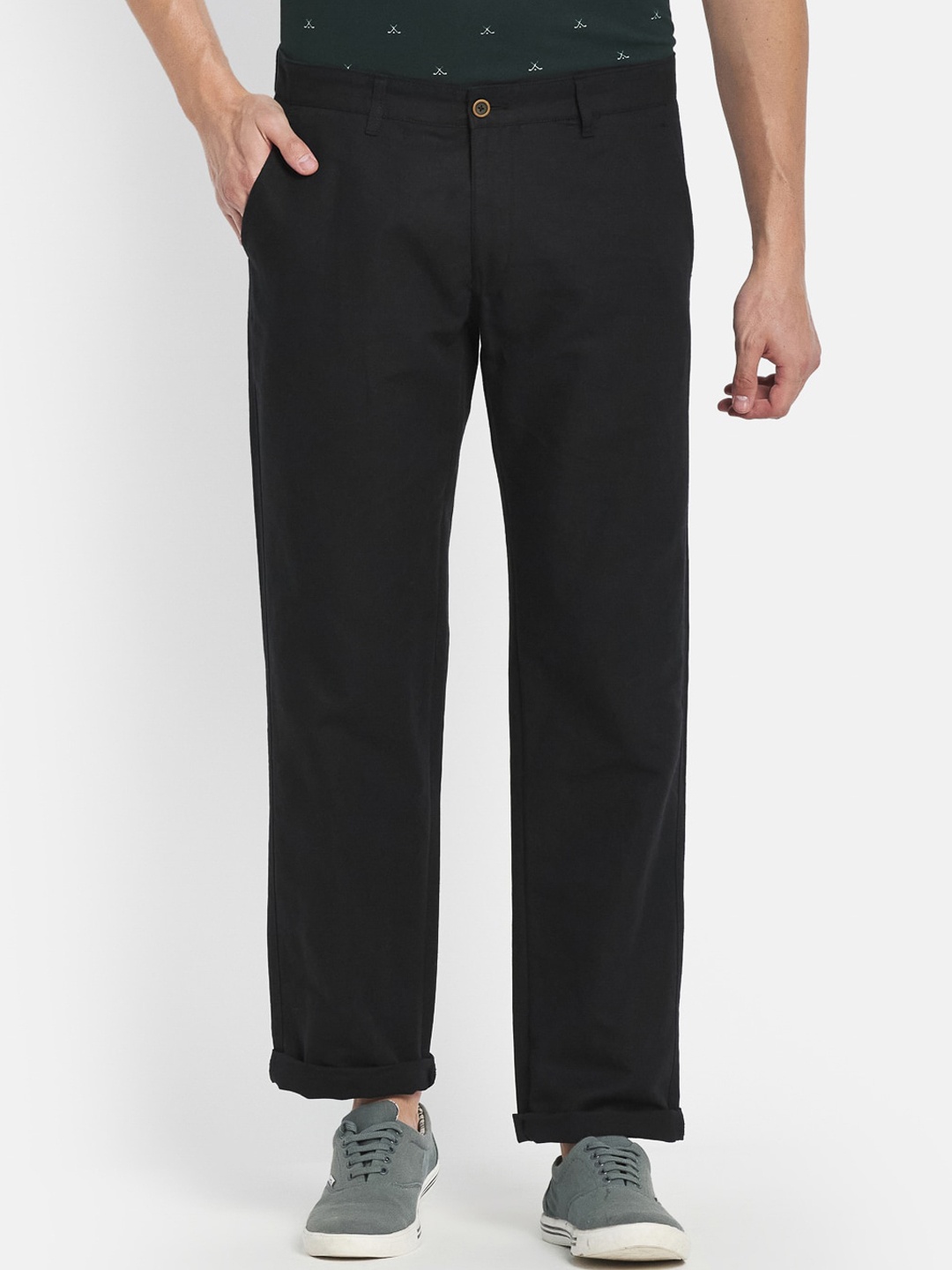 

Octave Men Black Solid Cotton Trousers