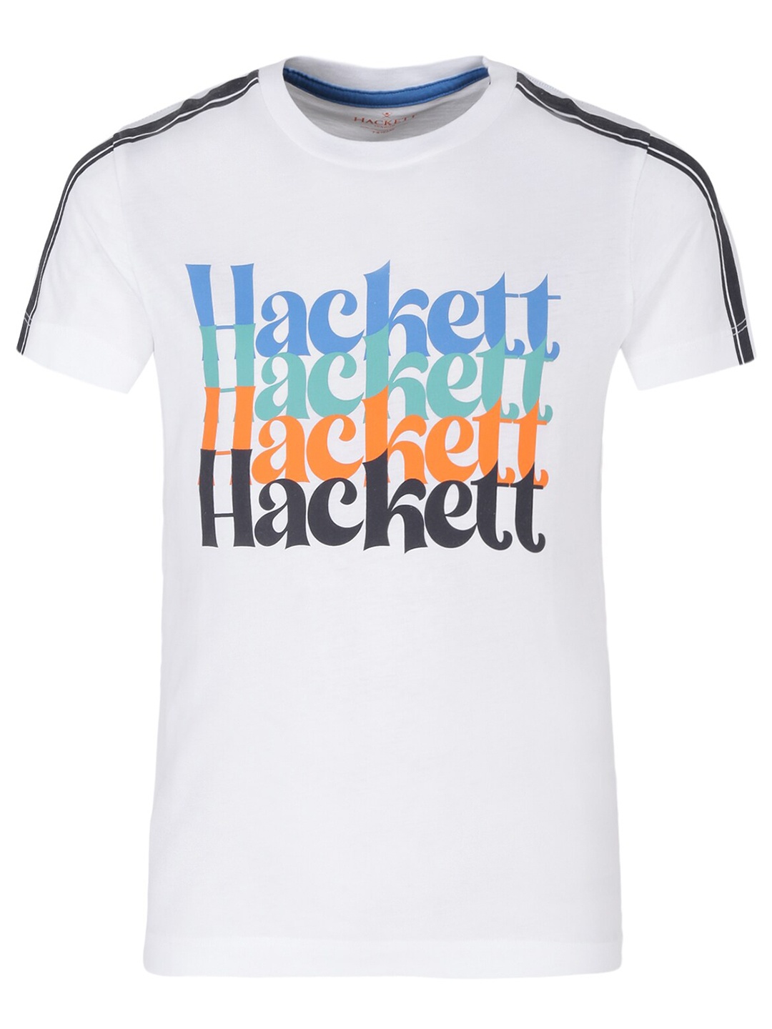

HACKETT LONDON Boys White & Blue Printed Round Neck Cotton T-shirt