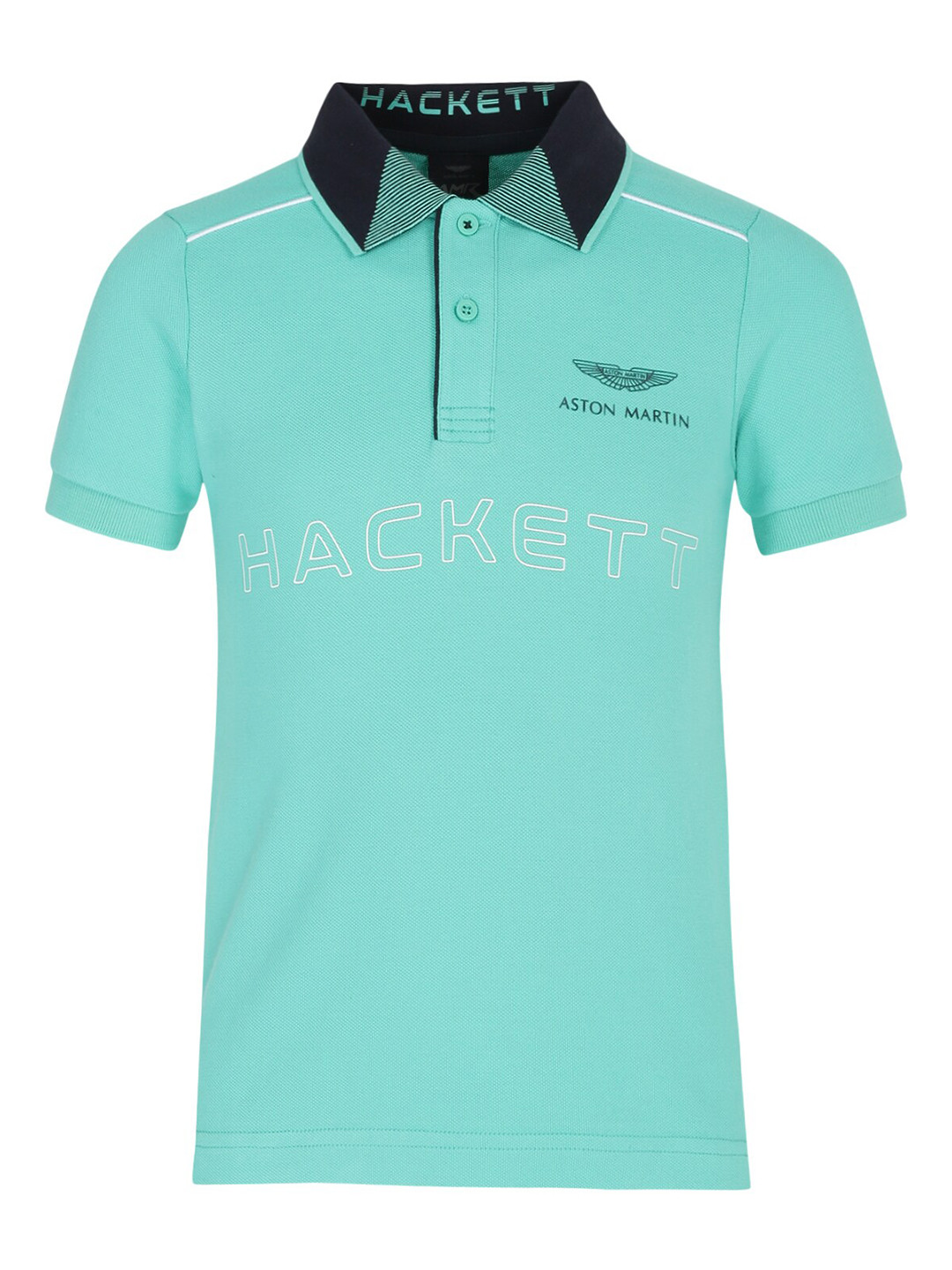 

HACKETT LONDON Boys Blue Typography Printed Polo Collar Cotton T-shirt