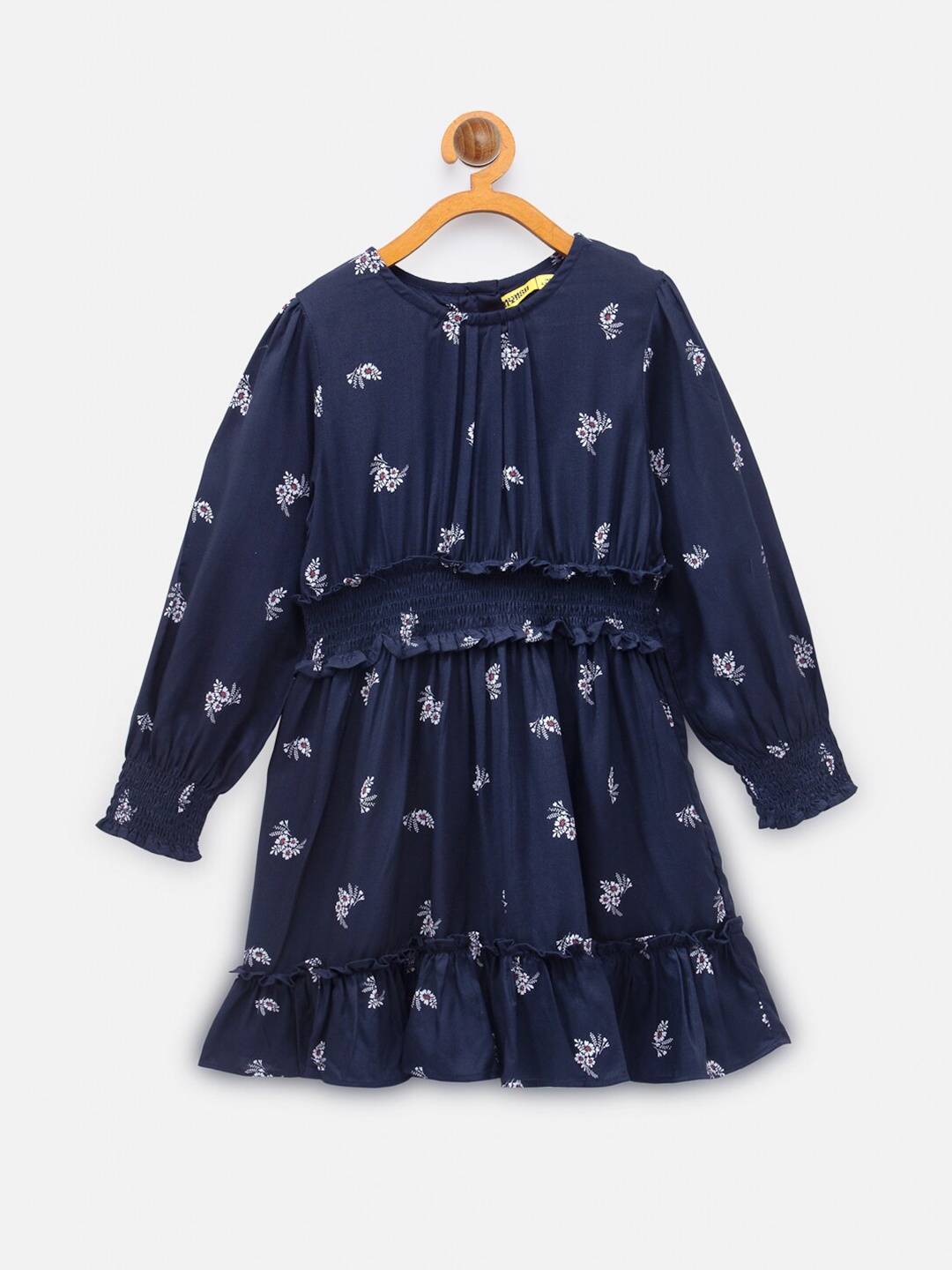 

NYNSH- PlusS Kids Girls Navy Blue Floral Printed Cotton Dress