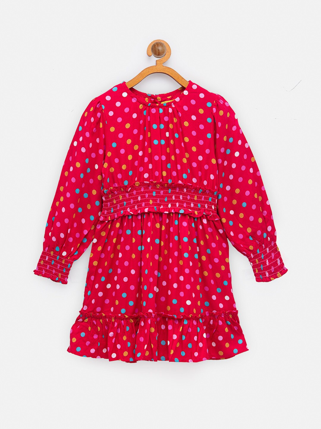 

NYNSH- PlusS Kids Girls Fuchsia Pink & Mustard Yellow Printed Dress