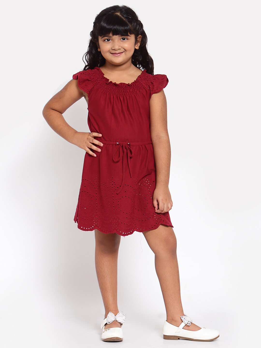 

NYNSH- PlusS Kids Girls Burgundy A-Line Schiffli Cotton Dress