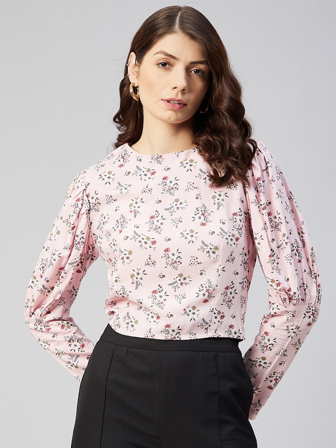 

Marie Claire Pink & Blue Floral Print Top